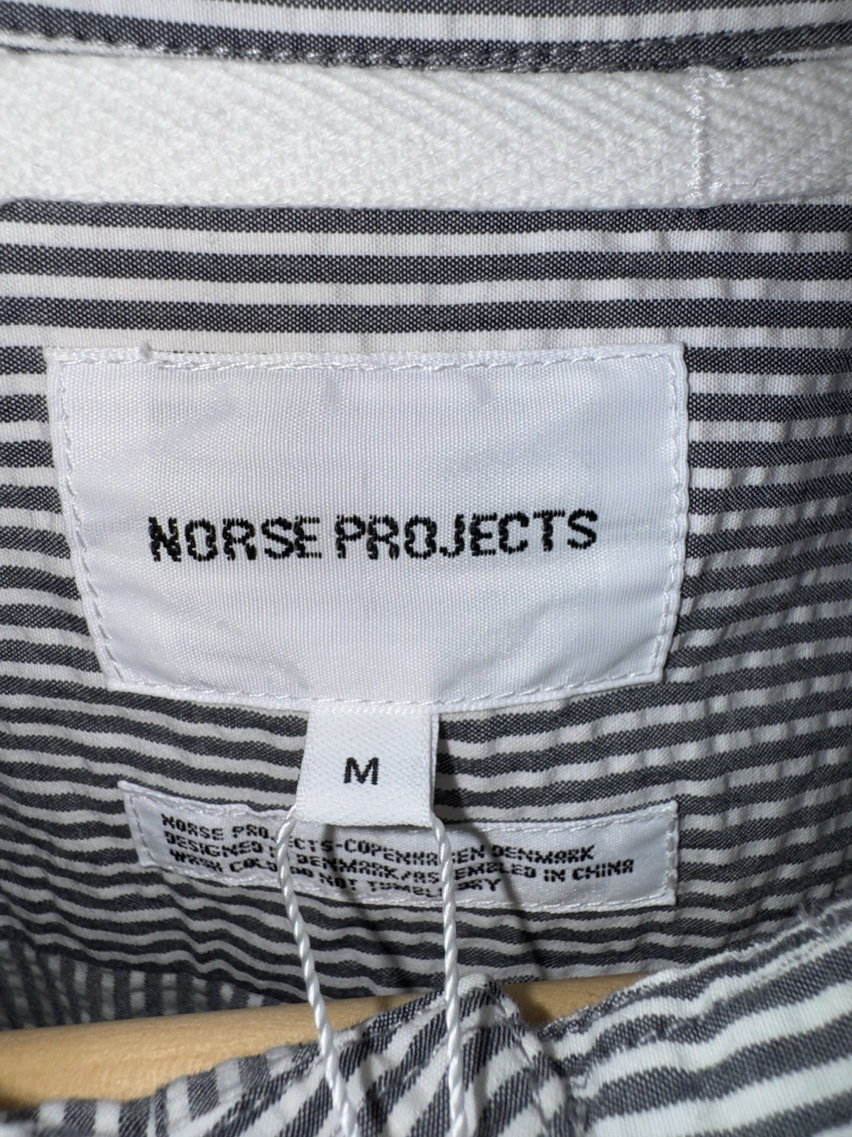 Norse Projects Thorsten Seersucker Shirt Mens Size M Navy Striped (NEW)