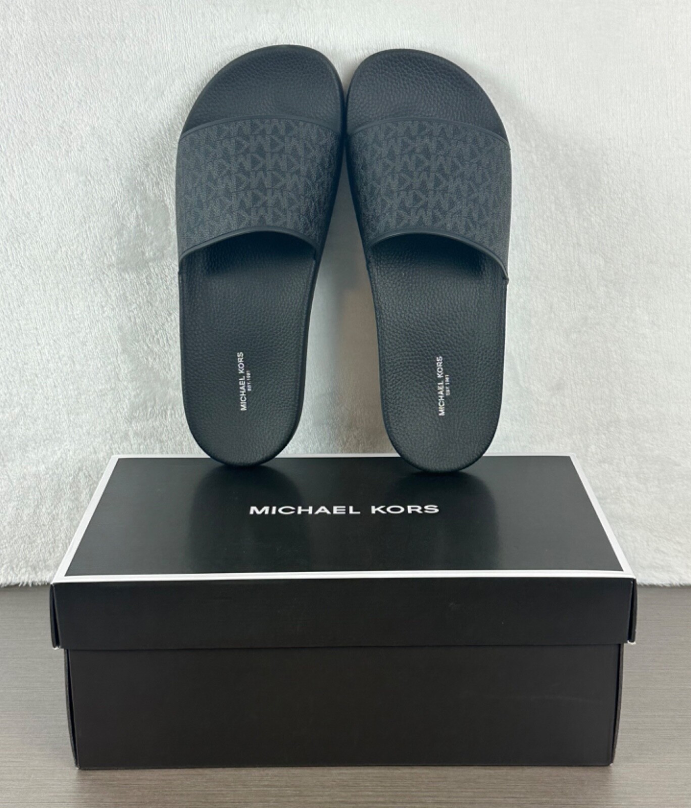Michael Kors Men’s Black Dawson Signature Logo Slide Sandals Size 10 NWB