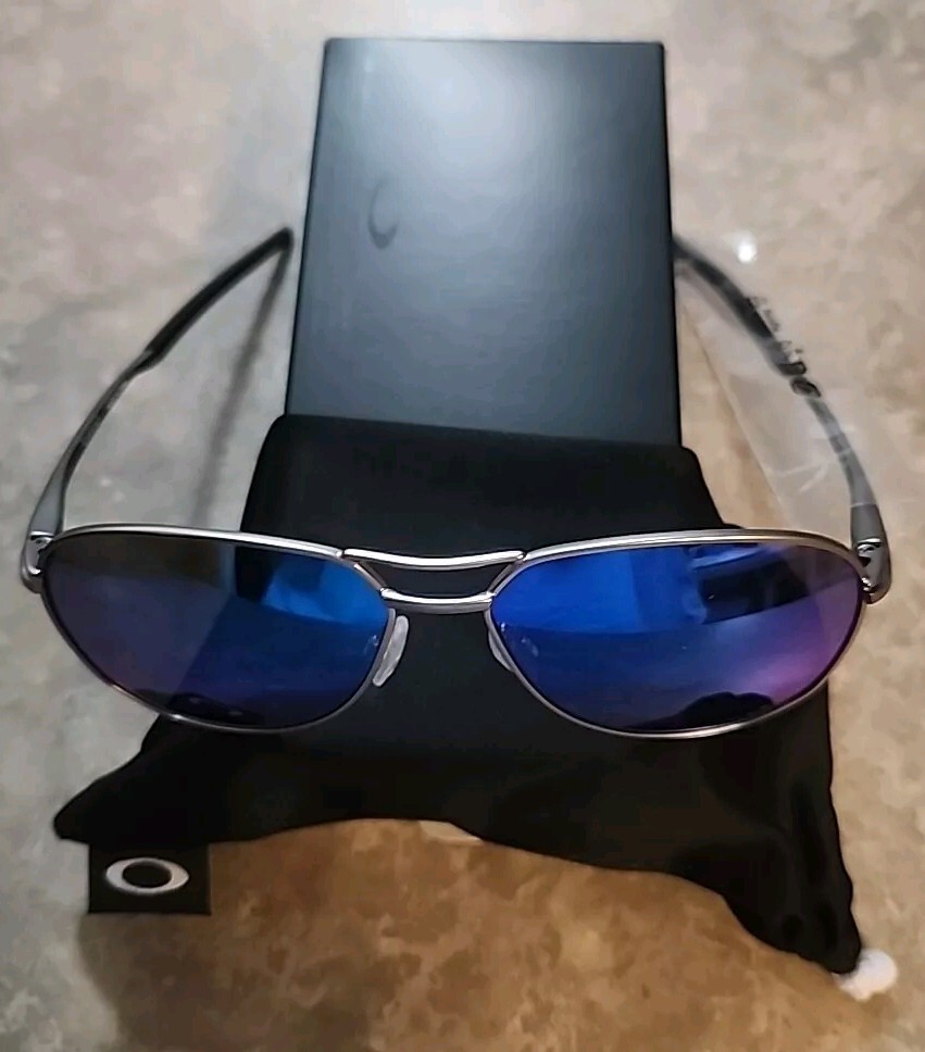 🔥 RARE Oakley CONTRAIL 4147-0357 Aviator Sunglasses Satin Chrome Prizm Sapphire