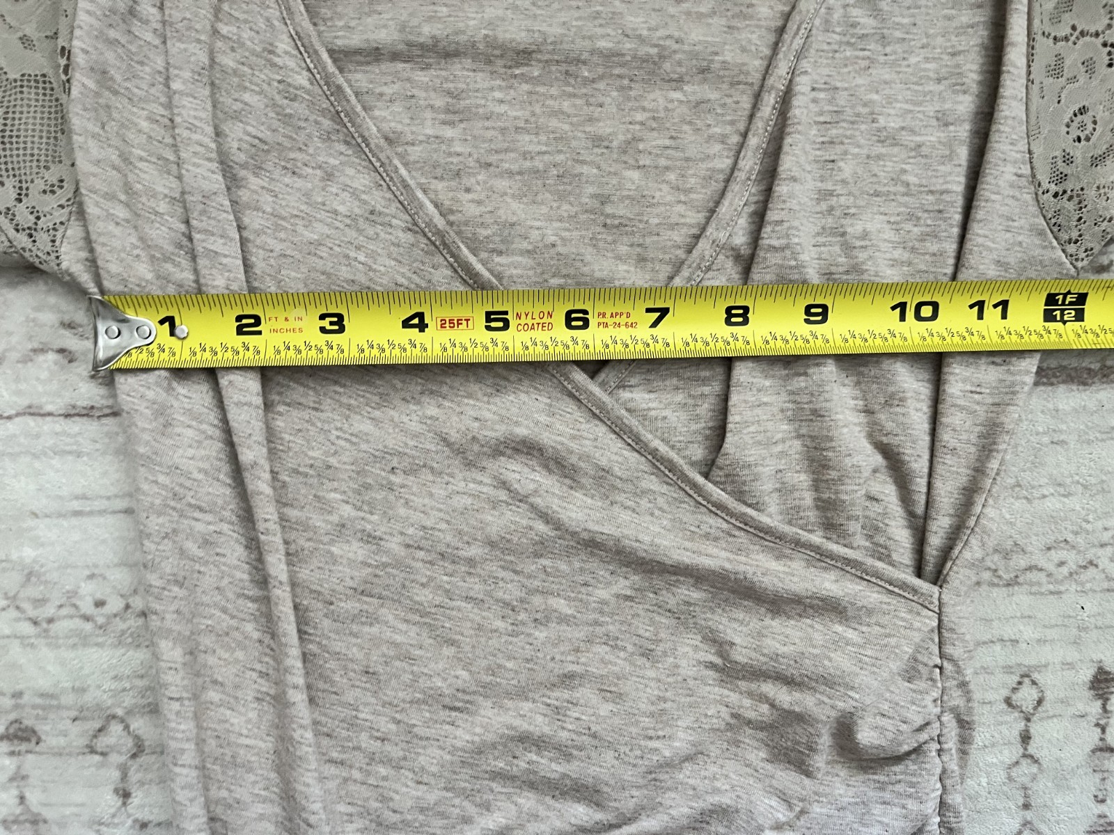 Women’s Size Small Color Story Beige Brown Wrap Tee with Mesh Puffed Sleeves Y2K