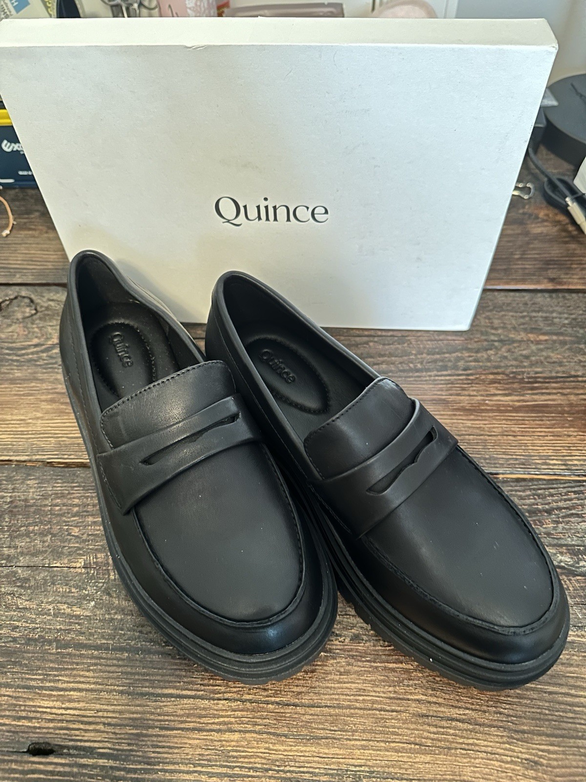 Quince Women’s Italian Leather Lug Sole Loafers in Black – Size 6 M