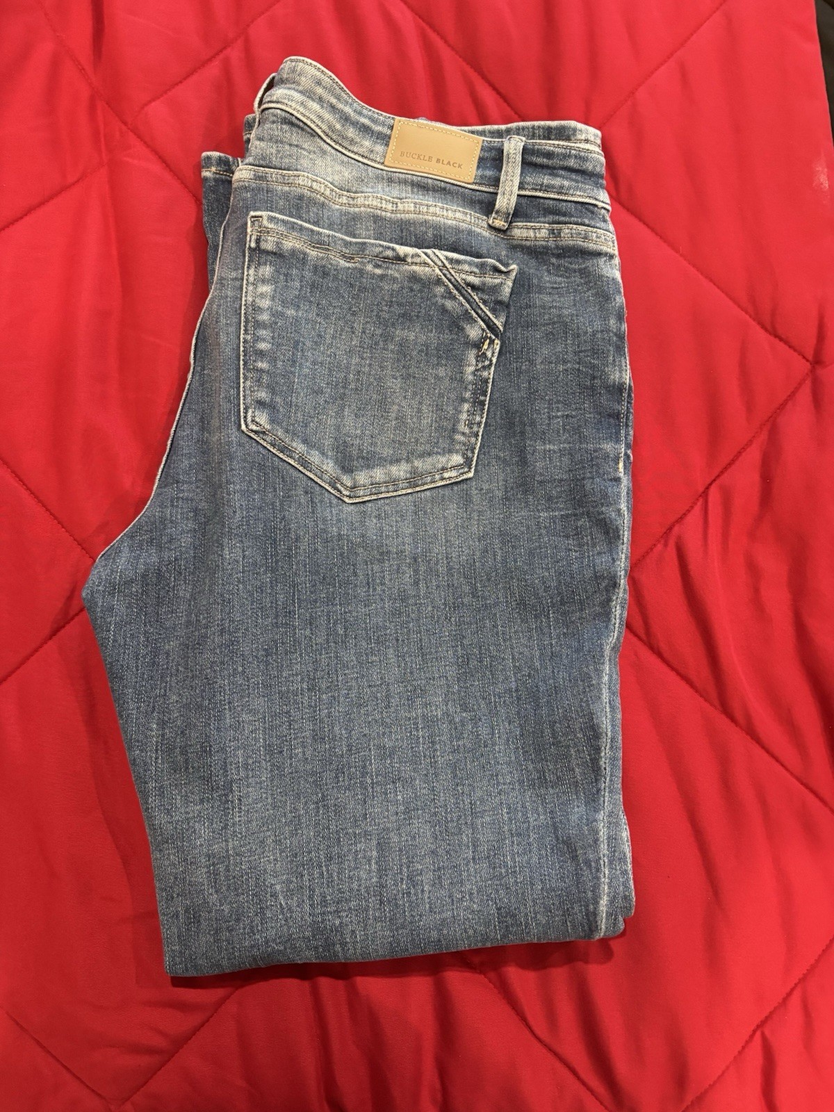 Buckle Black Bootcut Jeans Blue Stretch Denim Mid Rise Medium Wash Pockets