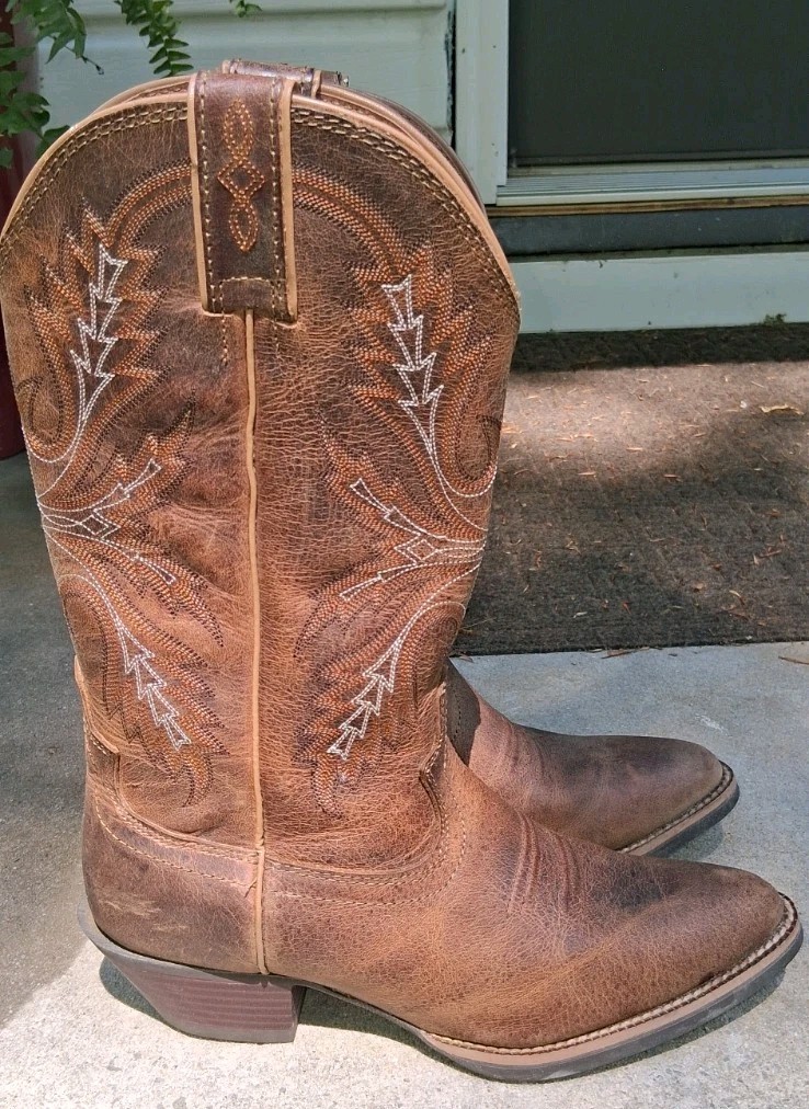 Justin SVL2001 Women’s Brown Leather Cowboy Distressed Western Boots Sz 8.5 B