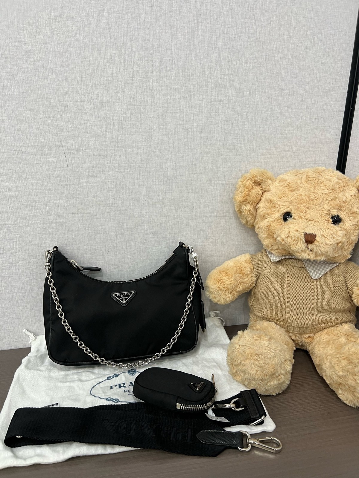 Prada Re-Edition 2005 Normal Black Nylon Multi Carry Bag w/ Pouch Duty Paid