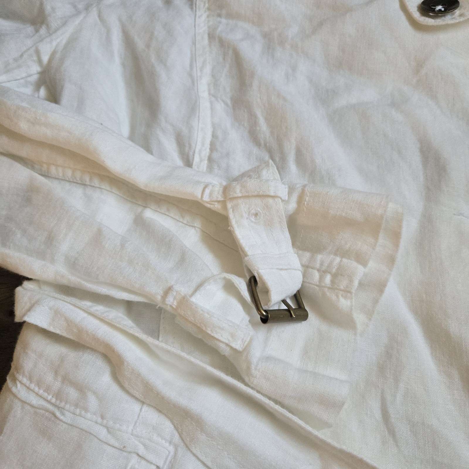NWT Talbots 100% Pure Irish Linen Trench Jacket White Belted Safari Utility 16