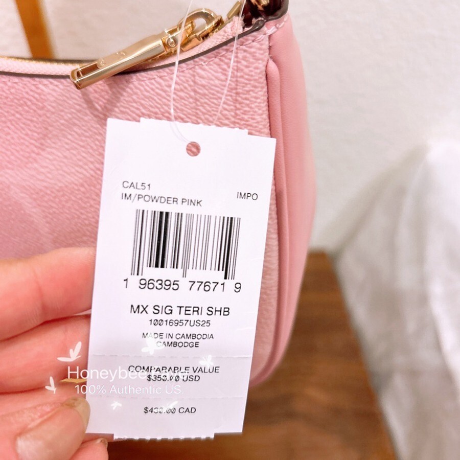 NWT Coach Teri Shoulder Bag In Signature CAL51 Powder Pink plus extended chain