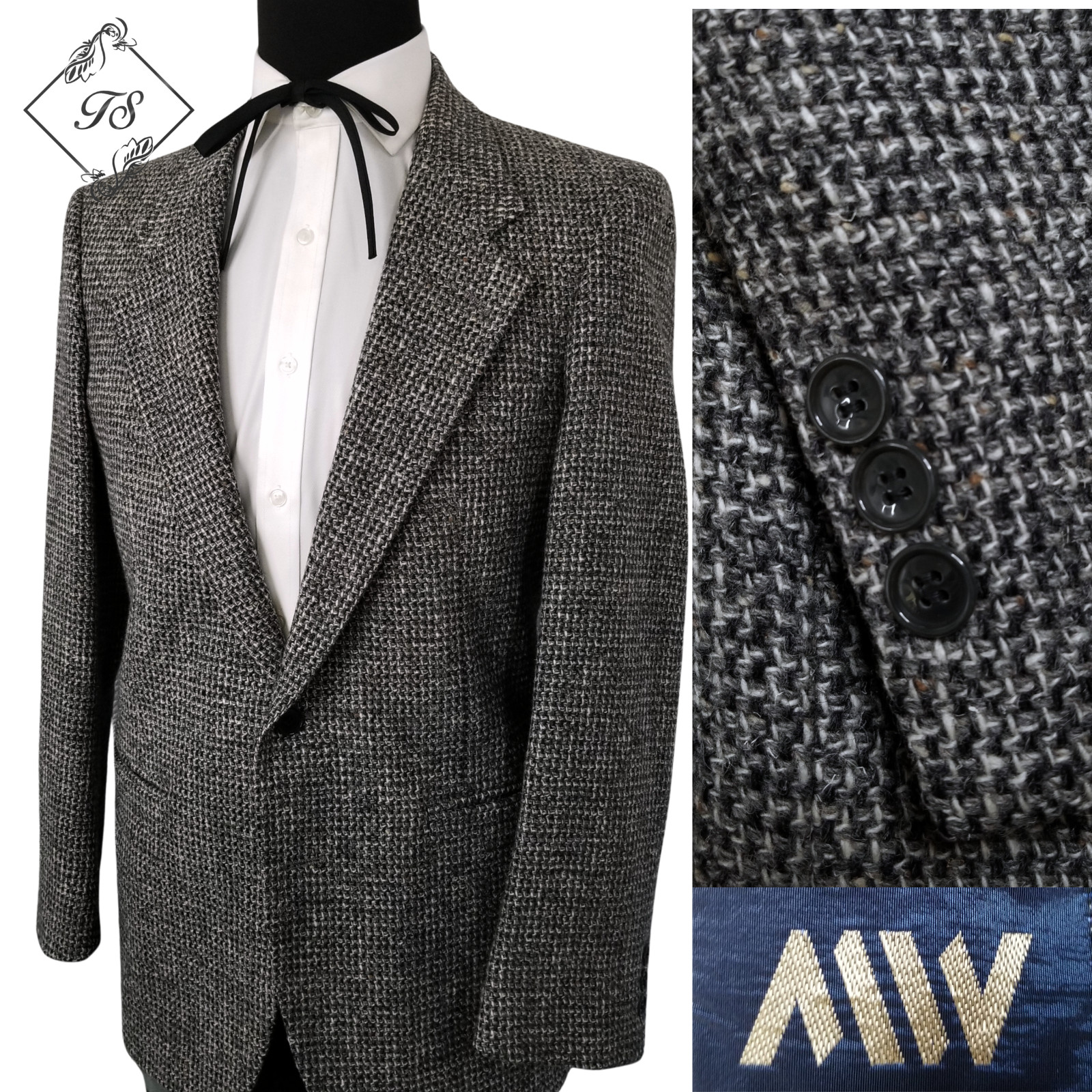 Vintage Montgomery Ward Gray Barley Tweed Men Blazer 38R Sport Coat Jacket Good