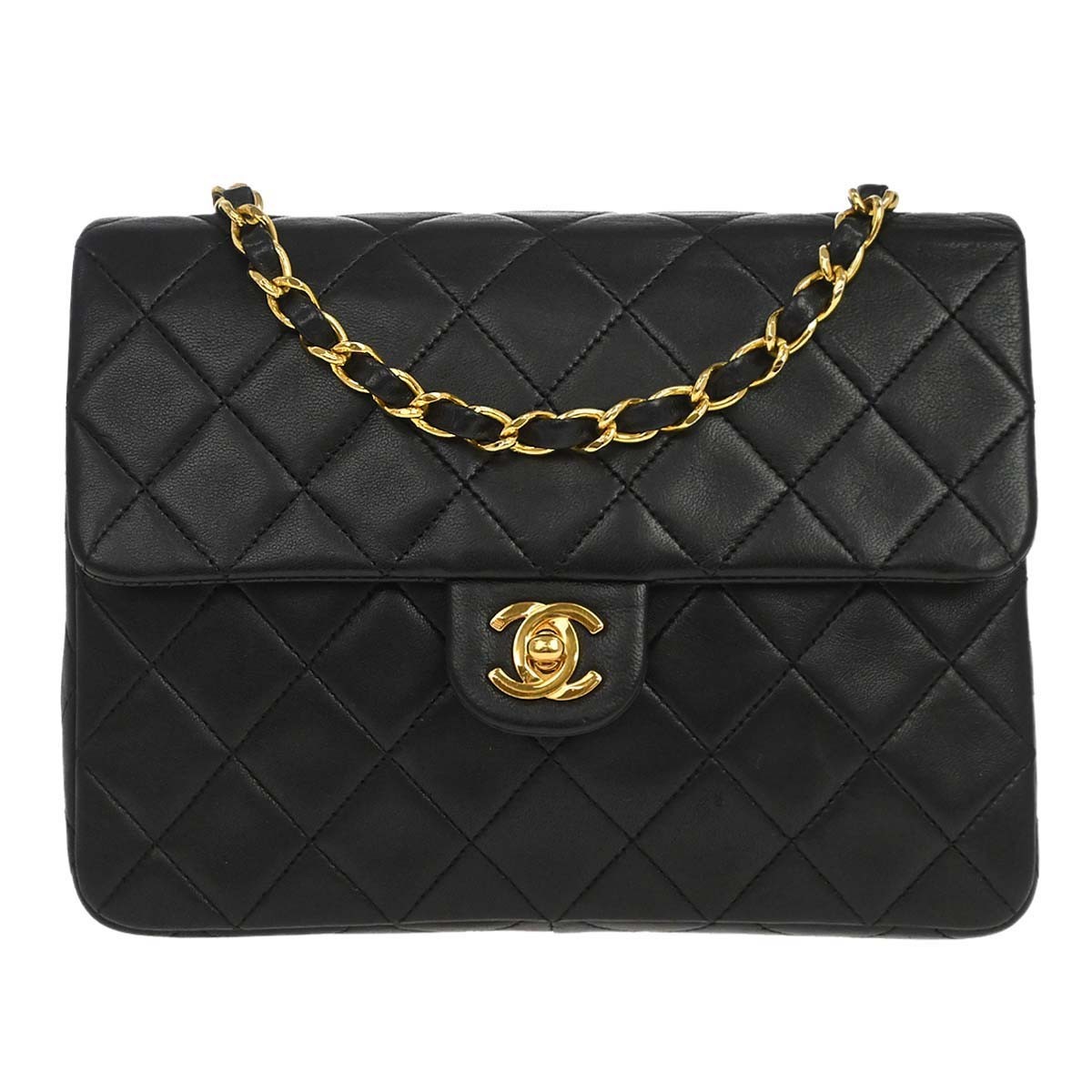 Chanel Black Lambskin Classic Square Flap Shoulder Bag 20 188123