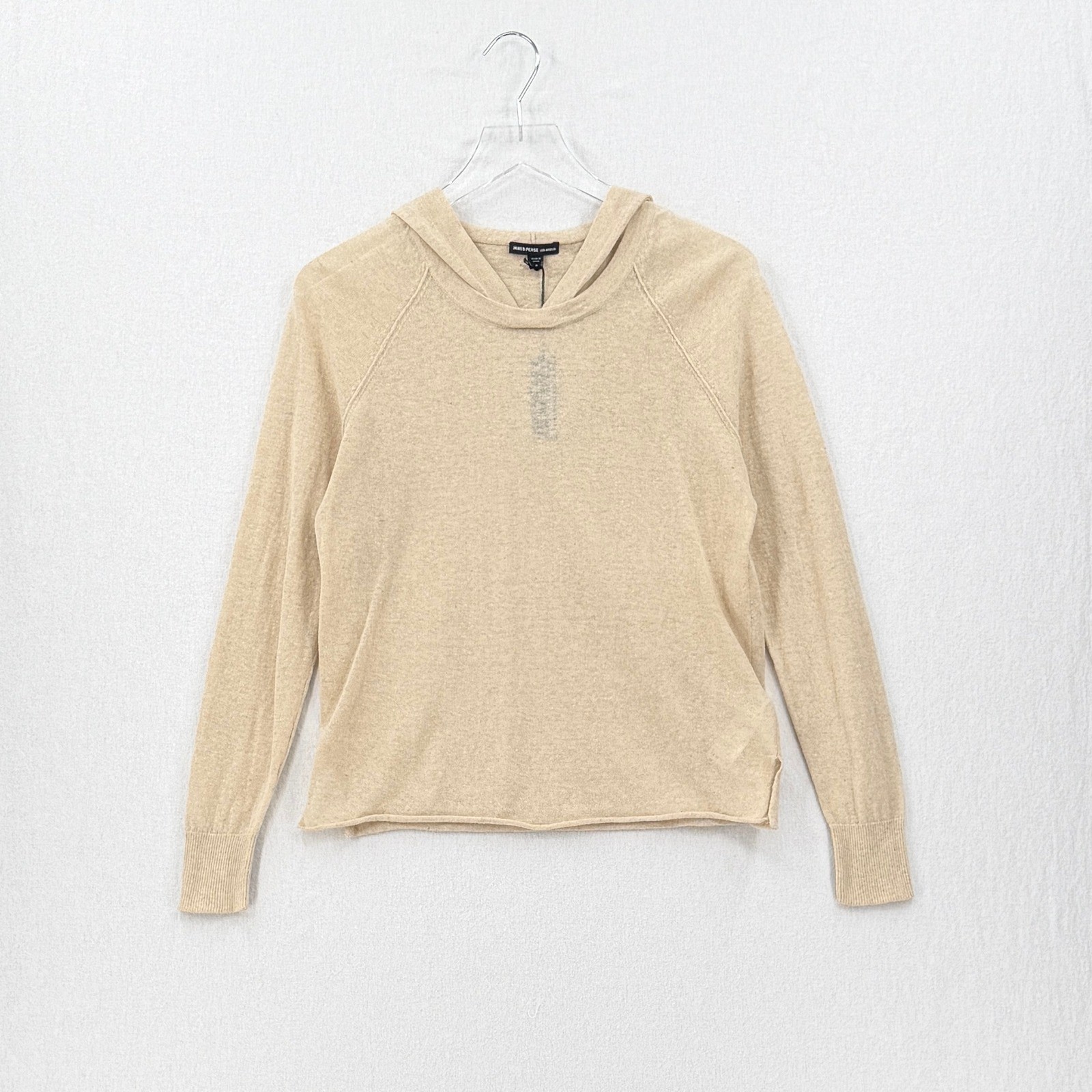 James Perse Hoodie Sweater Womens 0 Beige Linen Cotton Knit WFGL3631