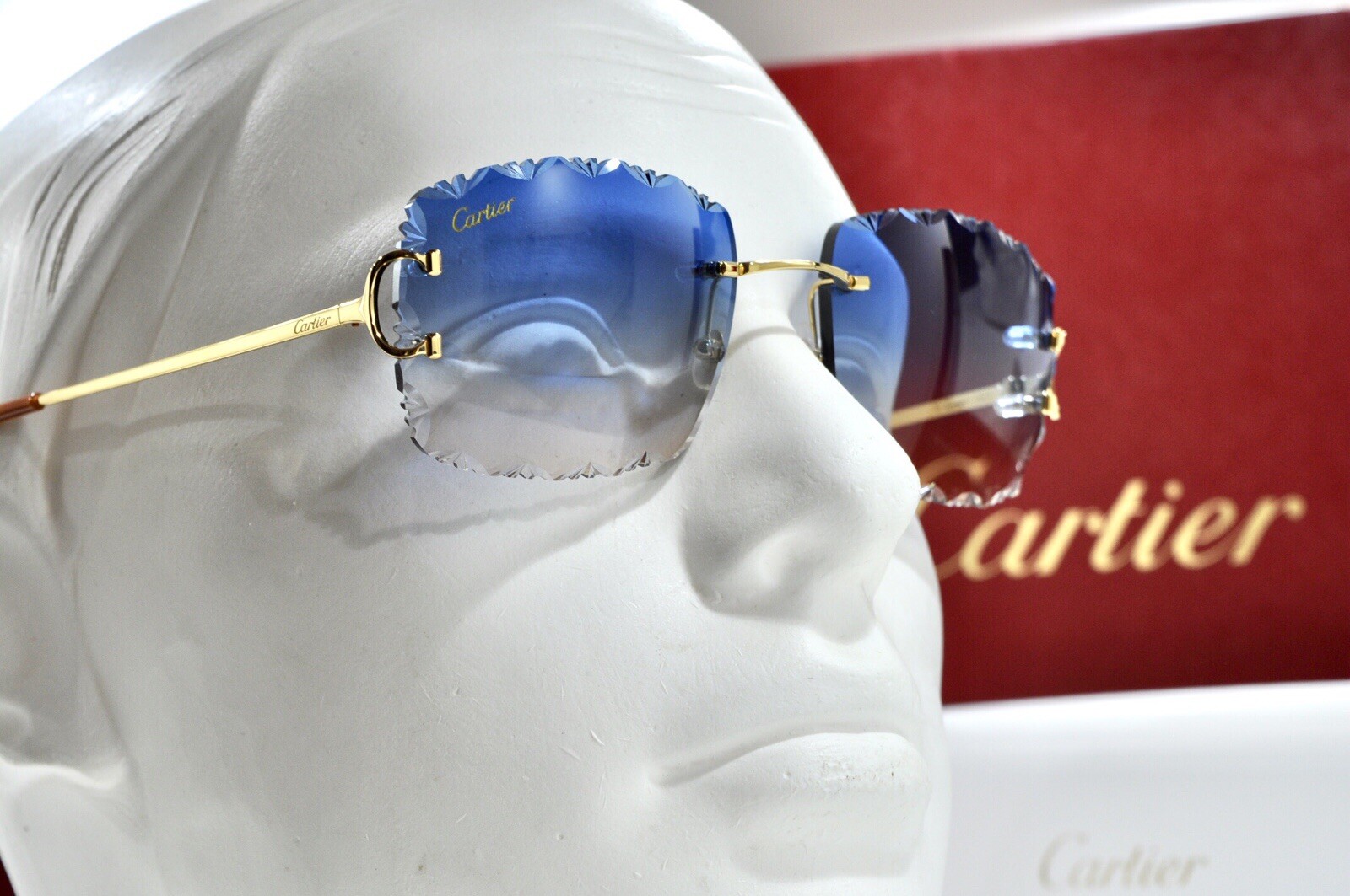 New Cartier rimless sunglasses fred glasses Diamond Cut decor BIG C gold Frame