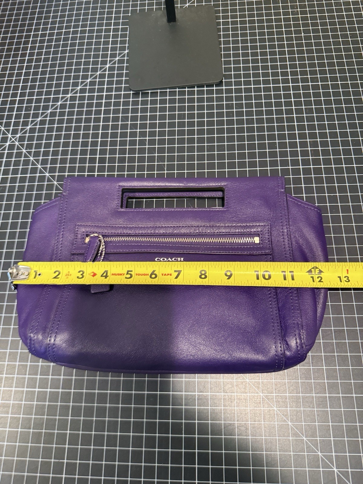 Coach Madison Purple Leather Sophia Clutch Cutout Handle Zip Pocket Evening Bag
