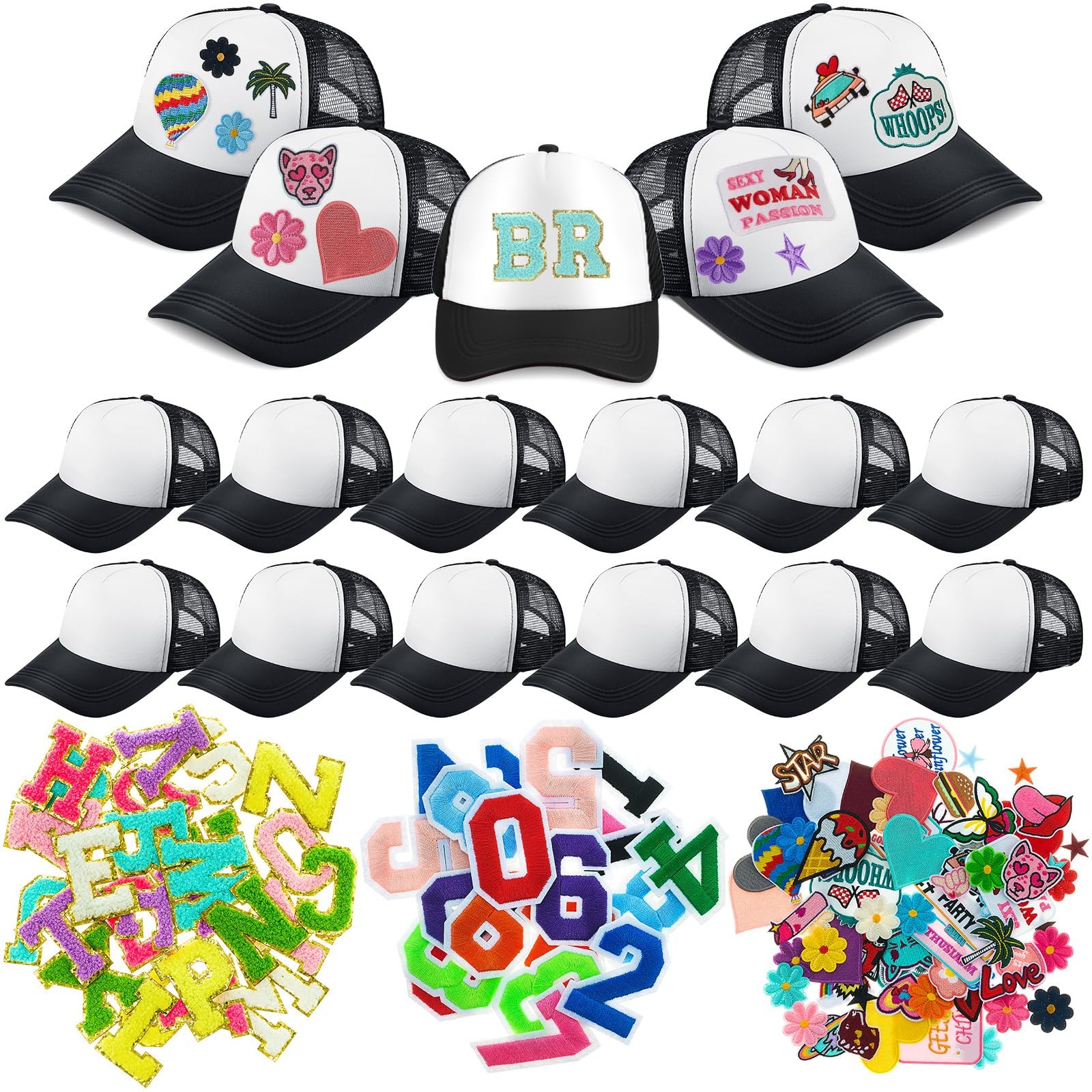 Hercicy 12 Pack DIY Trucker Hats Kit, Sublimation Blank Baseball Caps with 12…