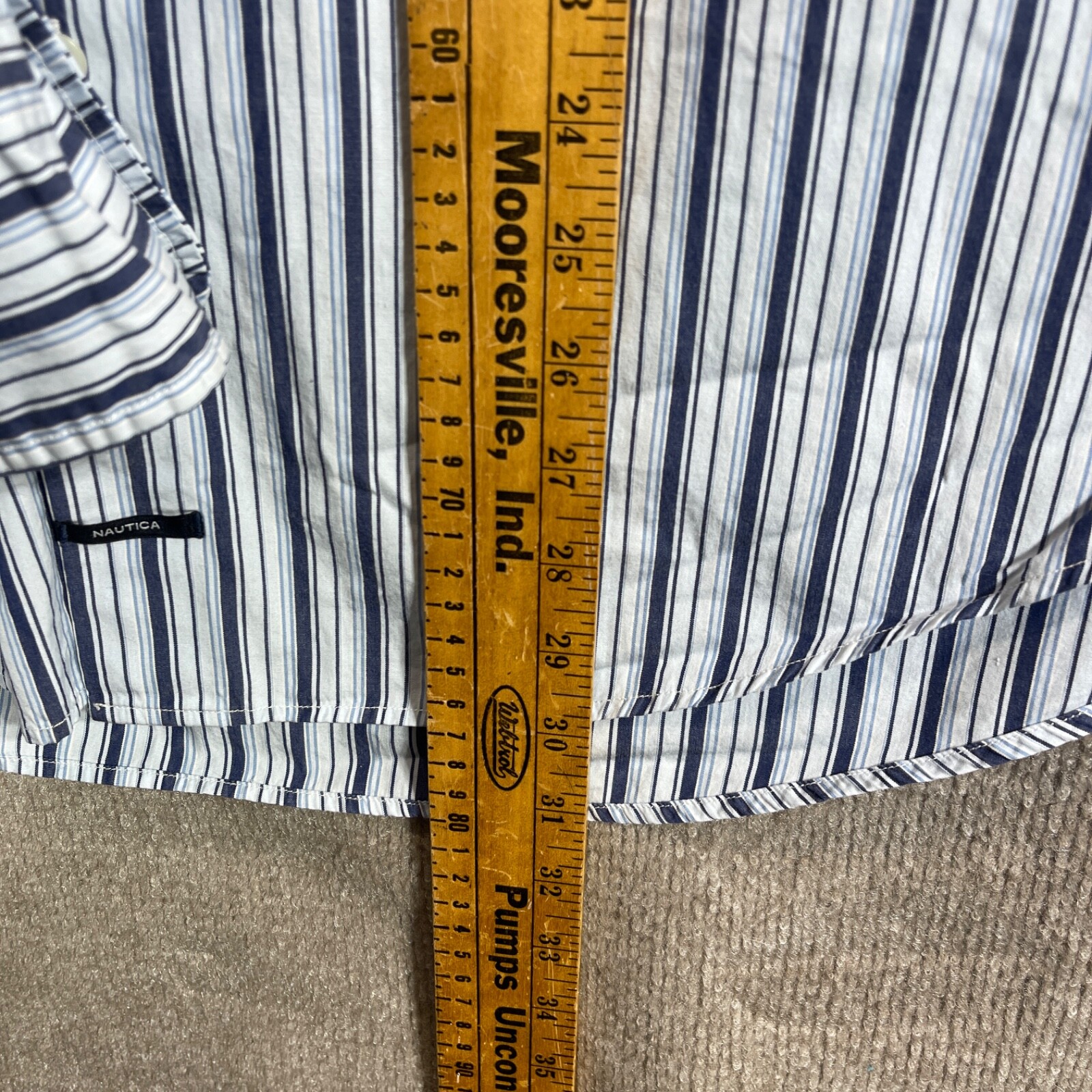 Nautica Shirt Mens Large Blue Stripe Button Up Dress Two Ply Cotton Preppy