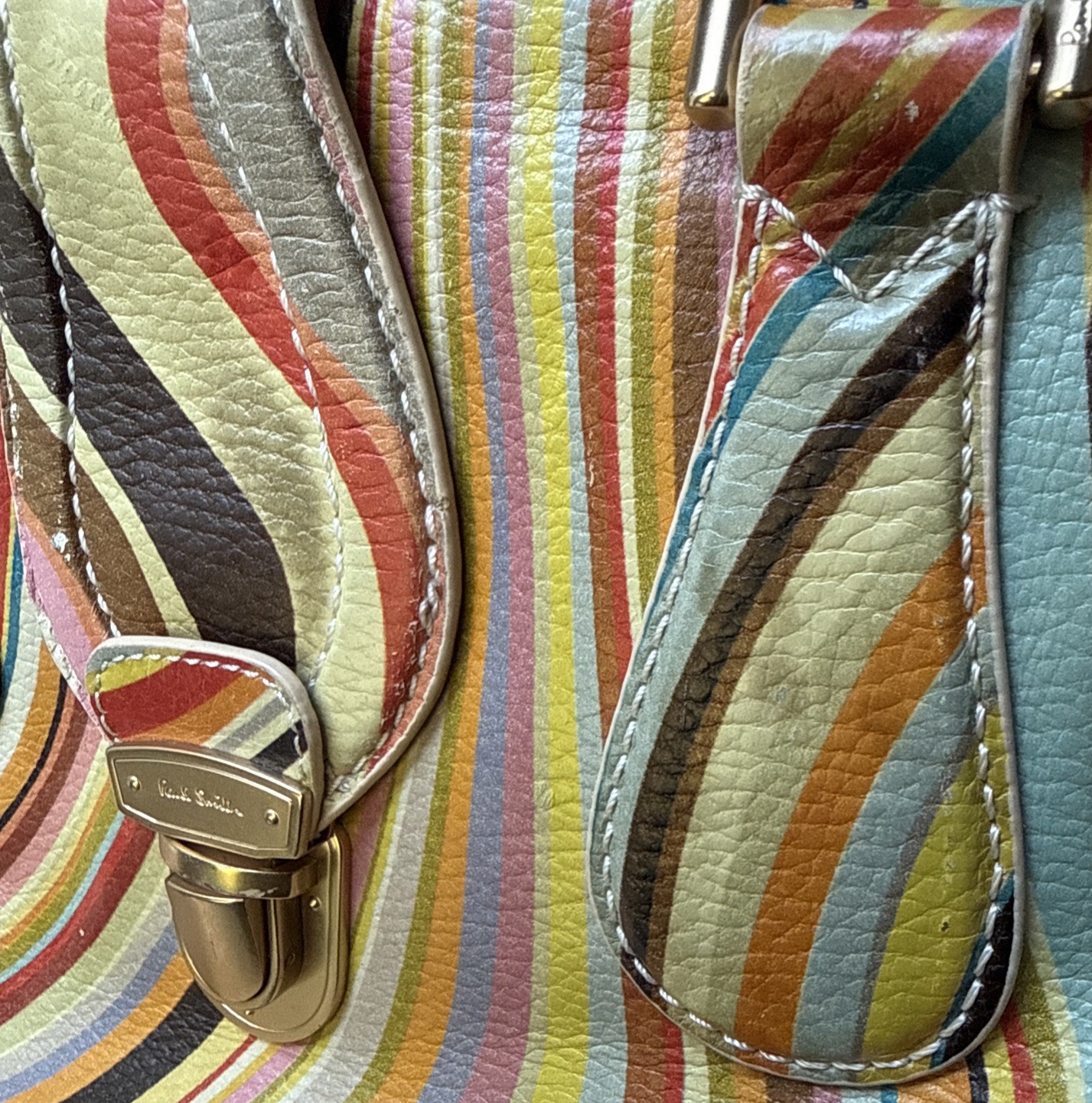 Paul Smith Classic Multicolour Swirl Leather Push Lock Shoulder Bowler Handbag