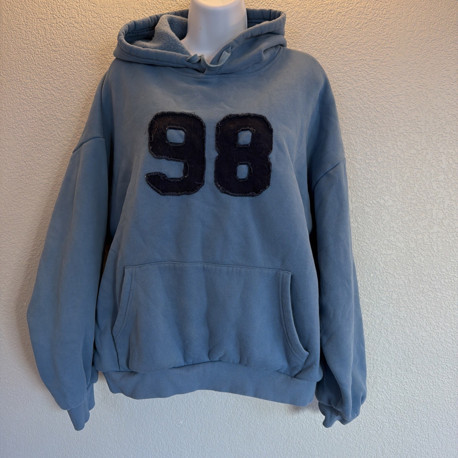 RARE BLUE Edikted 98 Hoodie Sweatshirt Women’s Size Small Oversized “98” Patch