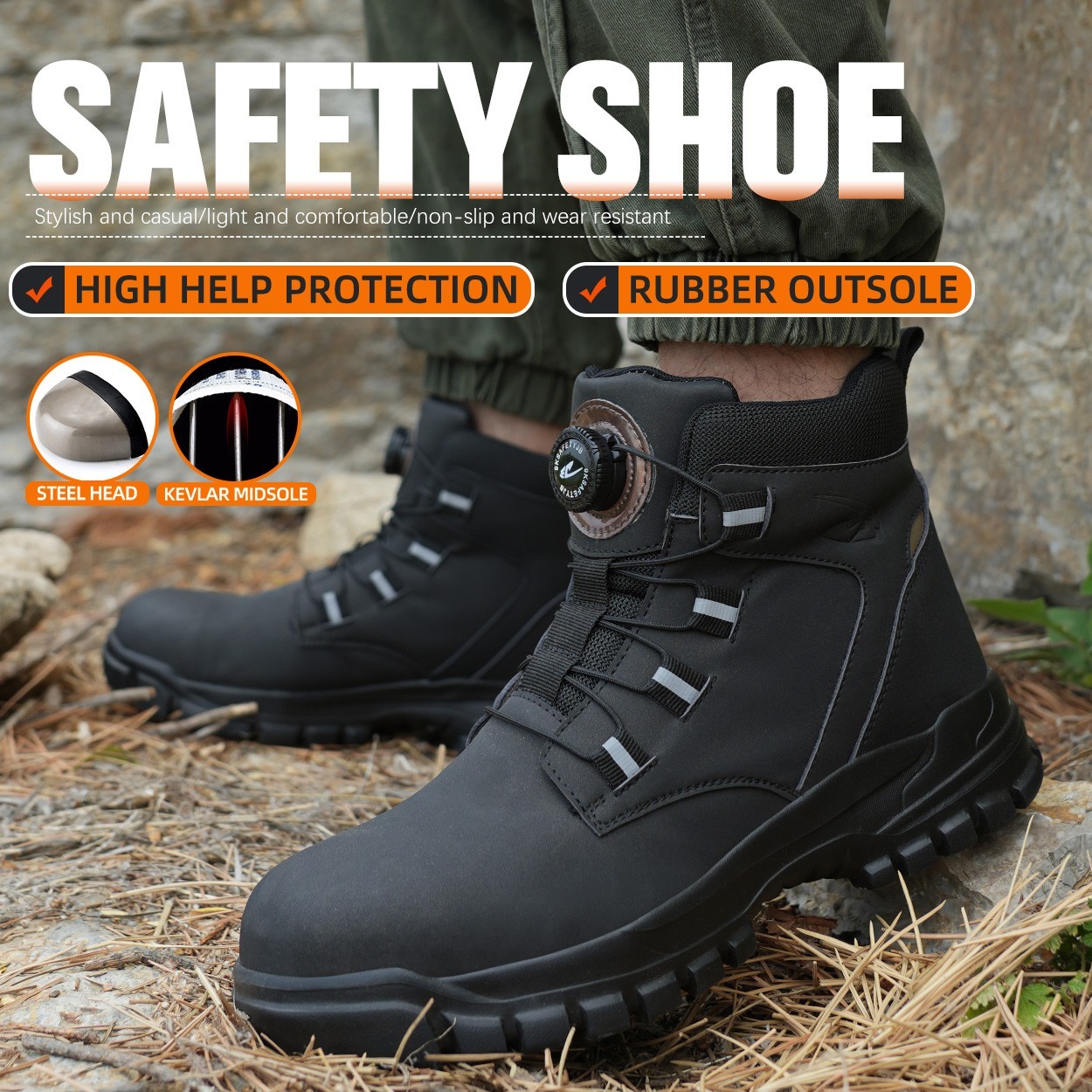Rotating Button Work Sneakers Steel Toe Shoes Puncture-Proof Protective Shoes