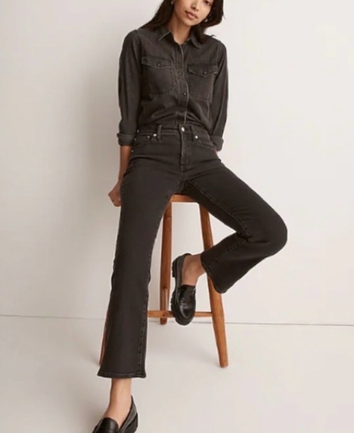 Madewell Black Mid Rise Kick Out Jeans Pants Size 28 Petite Black-Grey