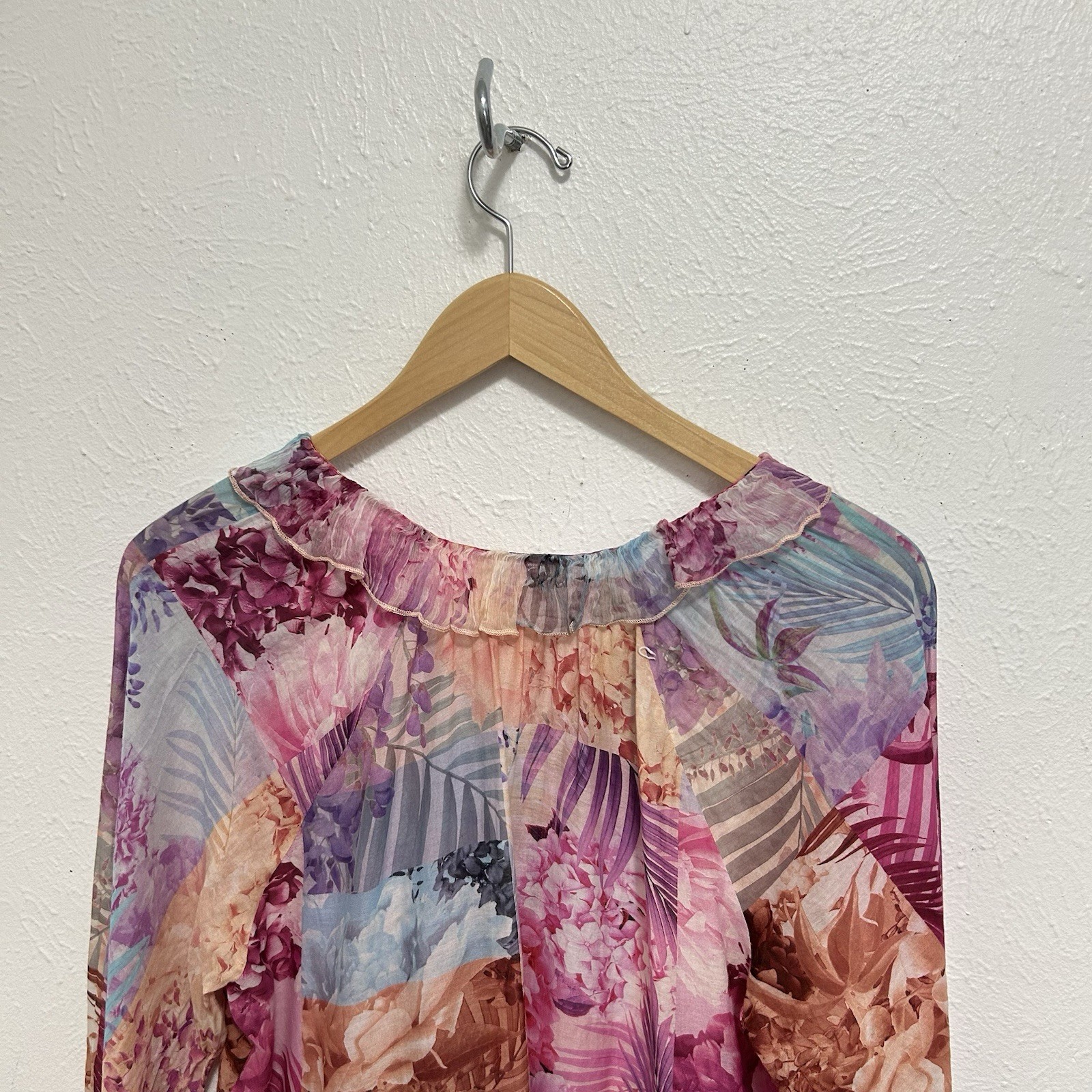 Johnny Was Colorful Patchwork Jade Etta Floral Cotton Silk Mini Dress Sz M READ