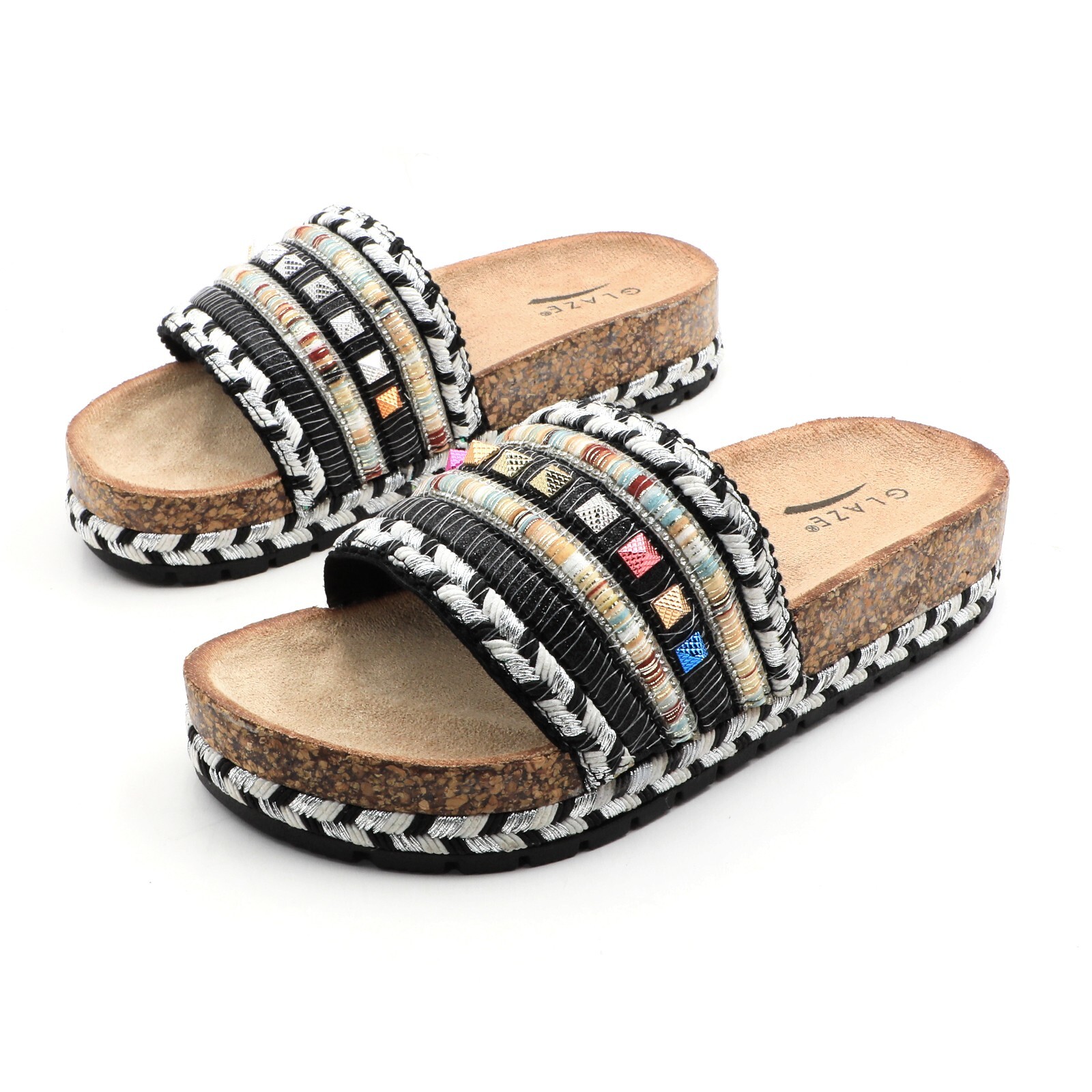 GLAZE Boho Slide Sandals Cork Footbed Sandal