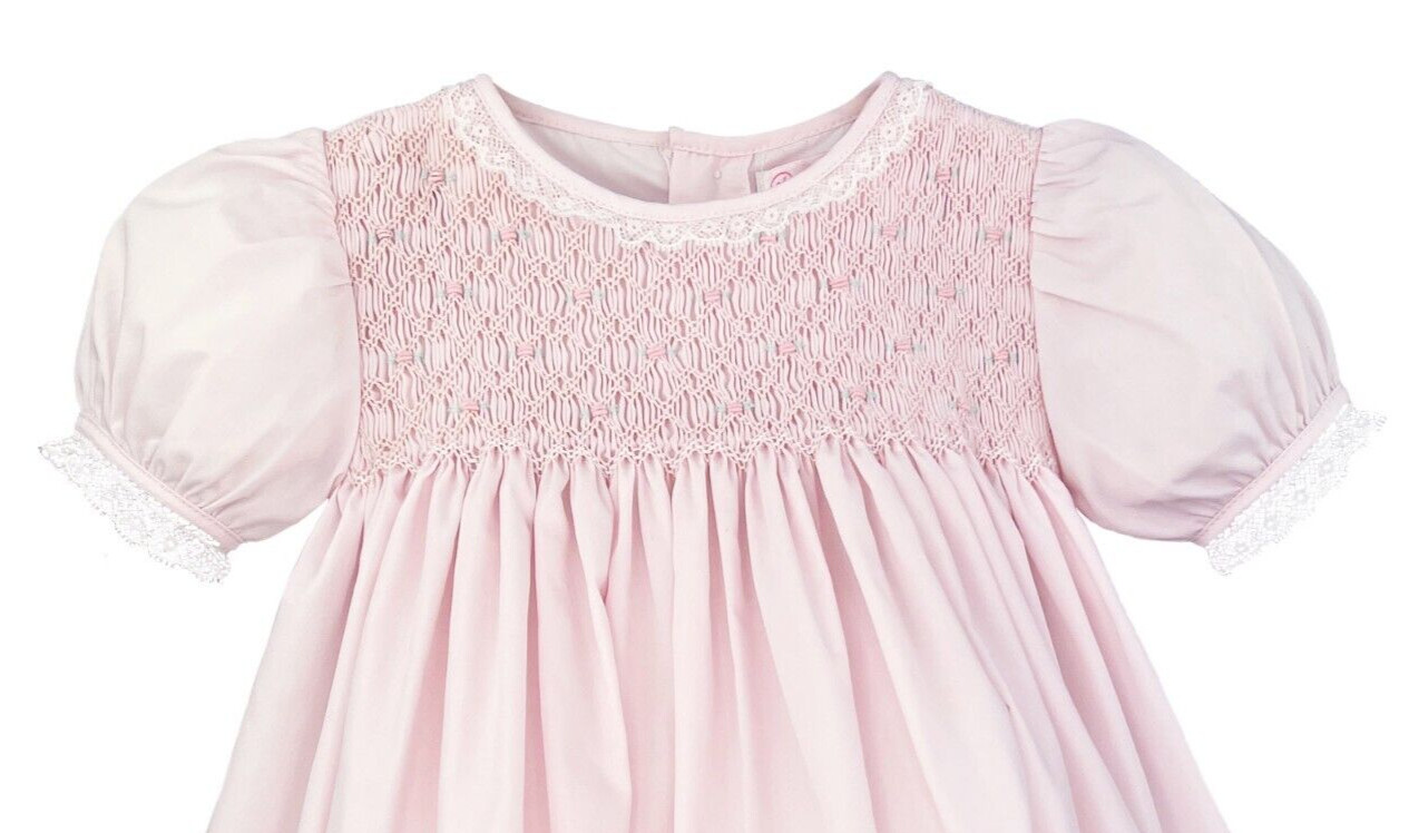 NWT Petit Ami Pale Pink Smocked Lace Dress Bloomers 9M Baby Girls 9 Months