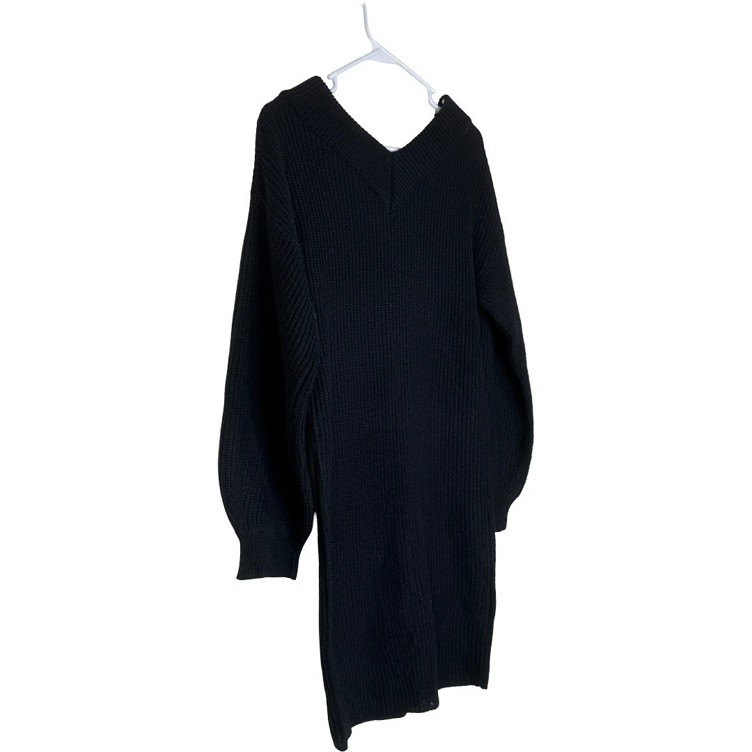Full Circle Trends Black Double V Shaker Stitch Sweater Dress J3B2089S Large NWT