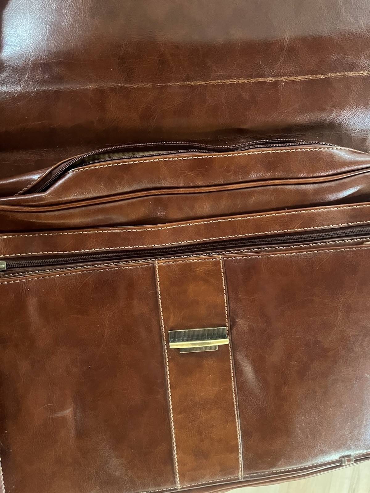 Vintage Rina Rich Brown Briefcase/Document Bag Men’s Push Lock Top Handle Zip