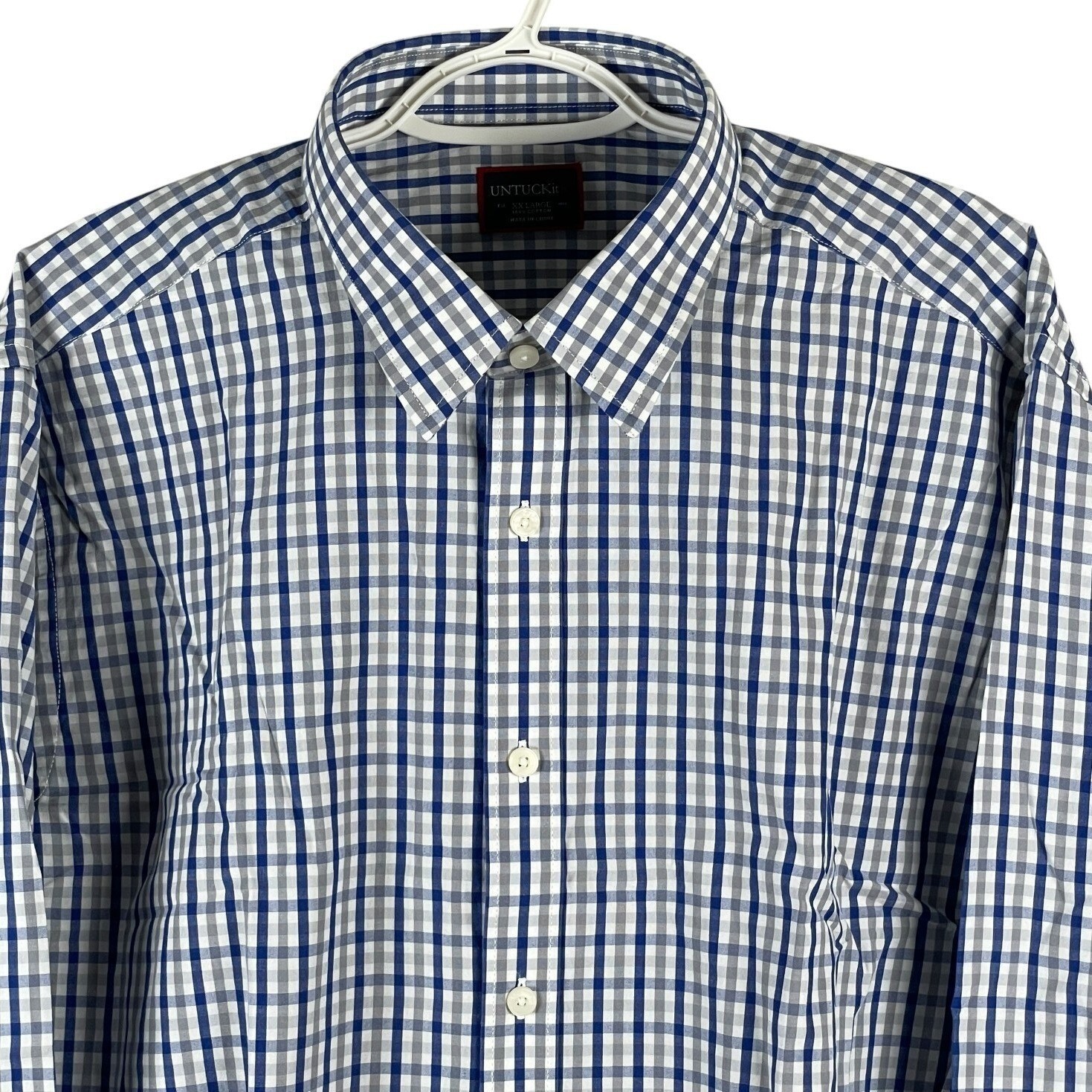 UNTUCKit Almaden Button Up Shirt Mens 2XL Regular Blue Plaid Cotton Long Sleeve