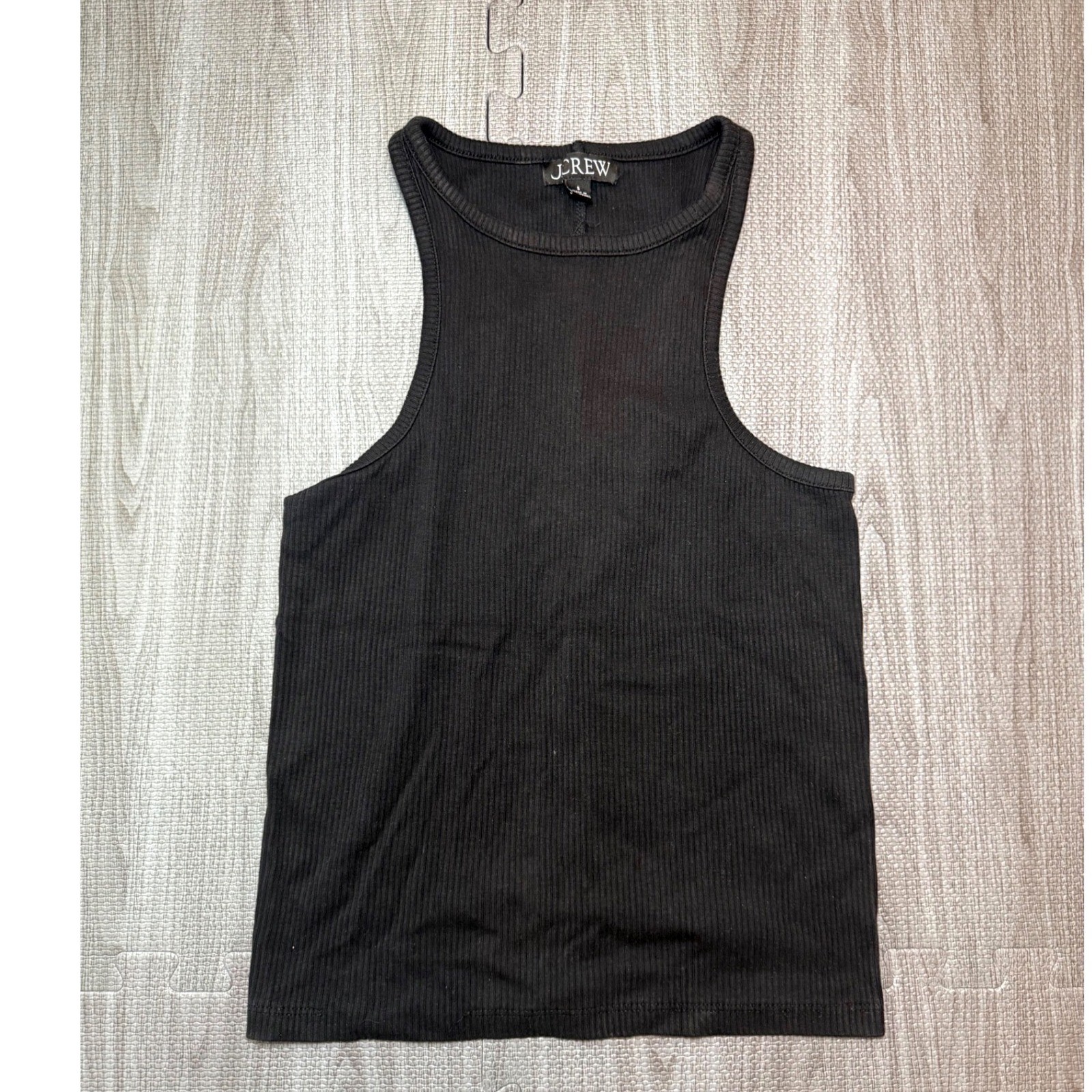 J.Crew Womens Black Ribbed High Neck Racerback Tank Top Size S Slim Fit Basic