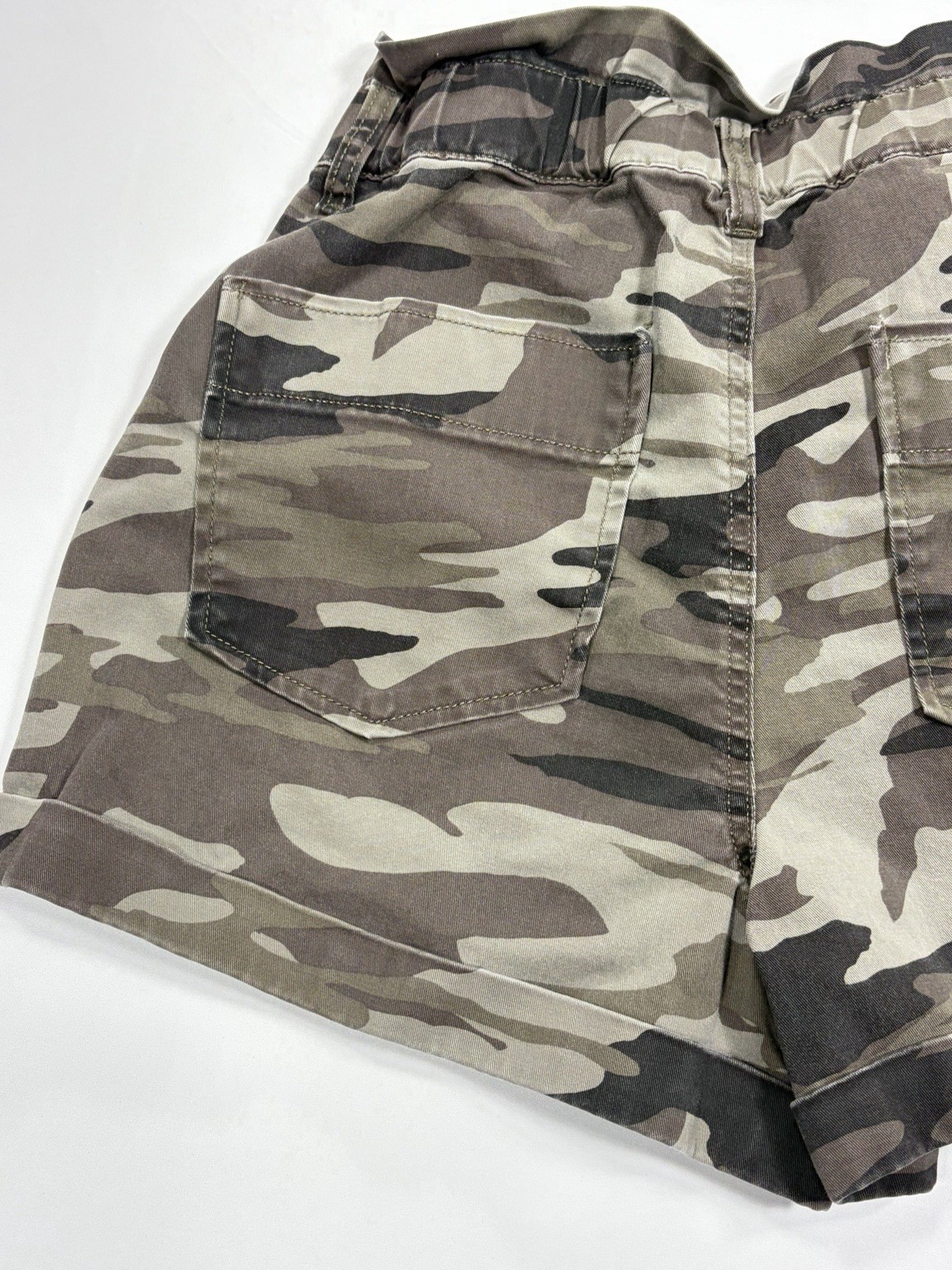 Express Shorts Camo Green Brown Women’s S/P Super High Rise Paperbag Y2K