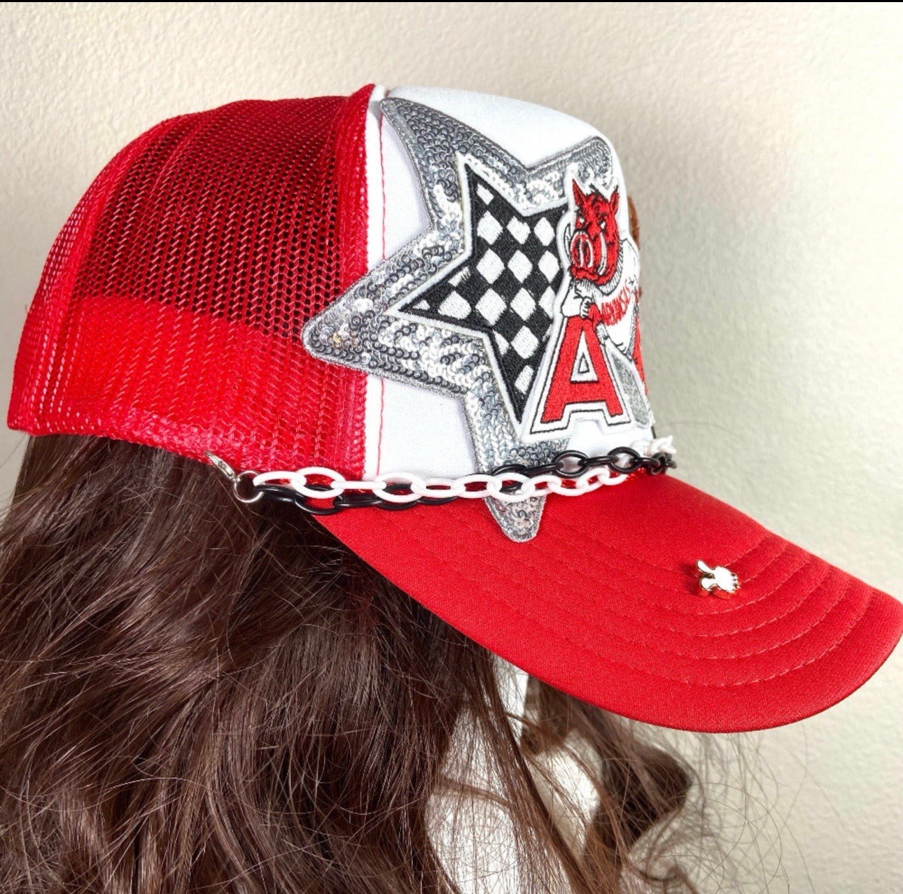NEW Otto Trucker Hat RedWhite College Football Gameday Bling Rhinestone Snapback
