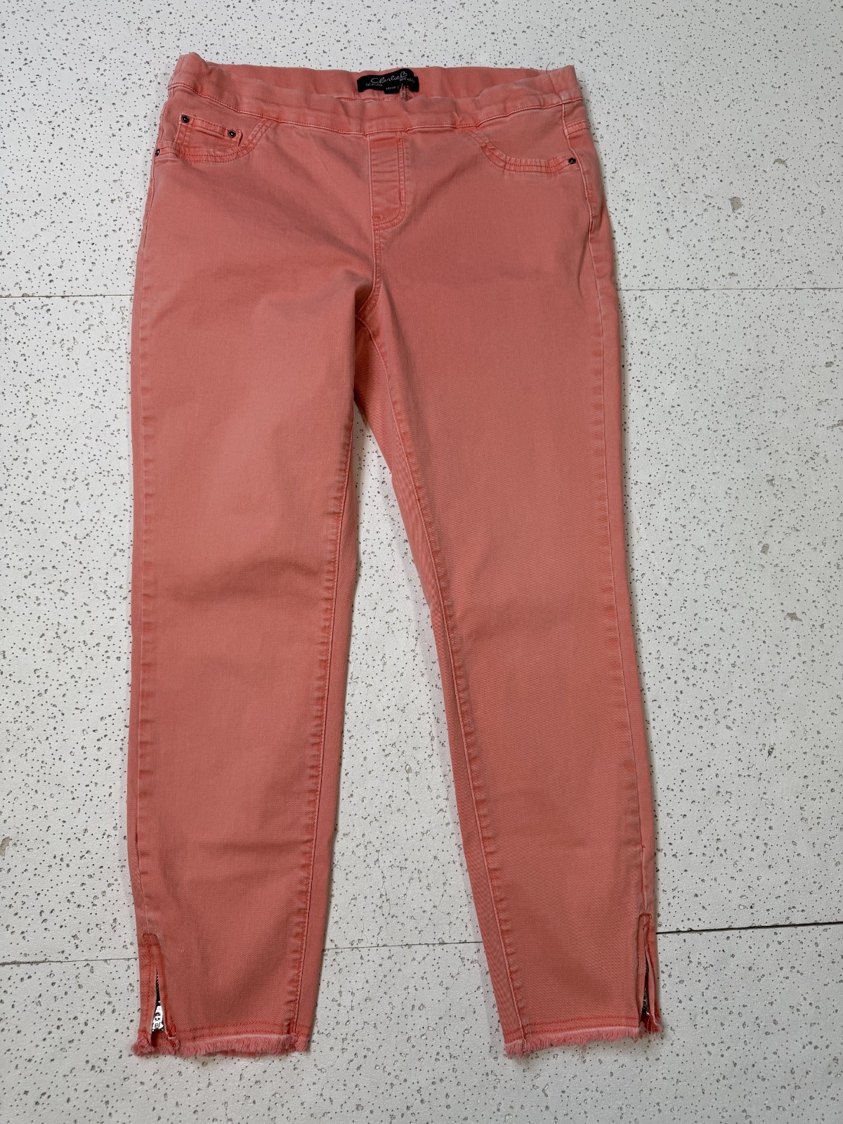 Charlie Women’s Skinny Ankle Jeans Size 12 Salmon Raw Hem Zip Cuff