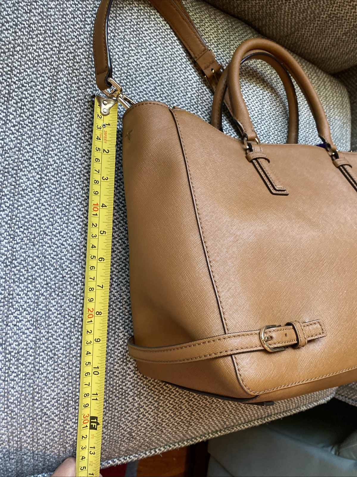 Tory Burch Robinson Tigers Eye Tan/Brown Saffiano Leather Handbag Satchel Nice