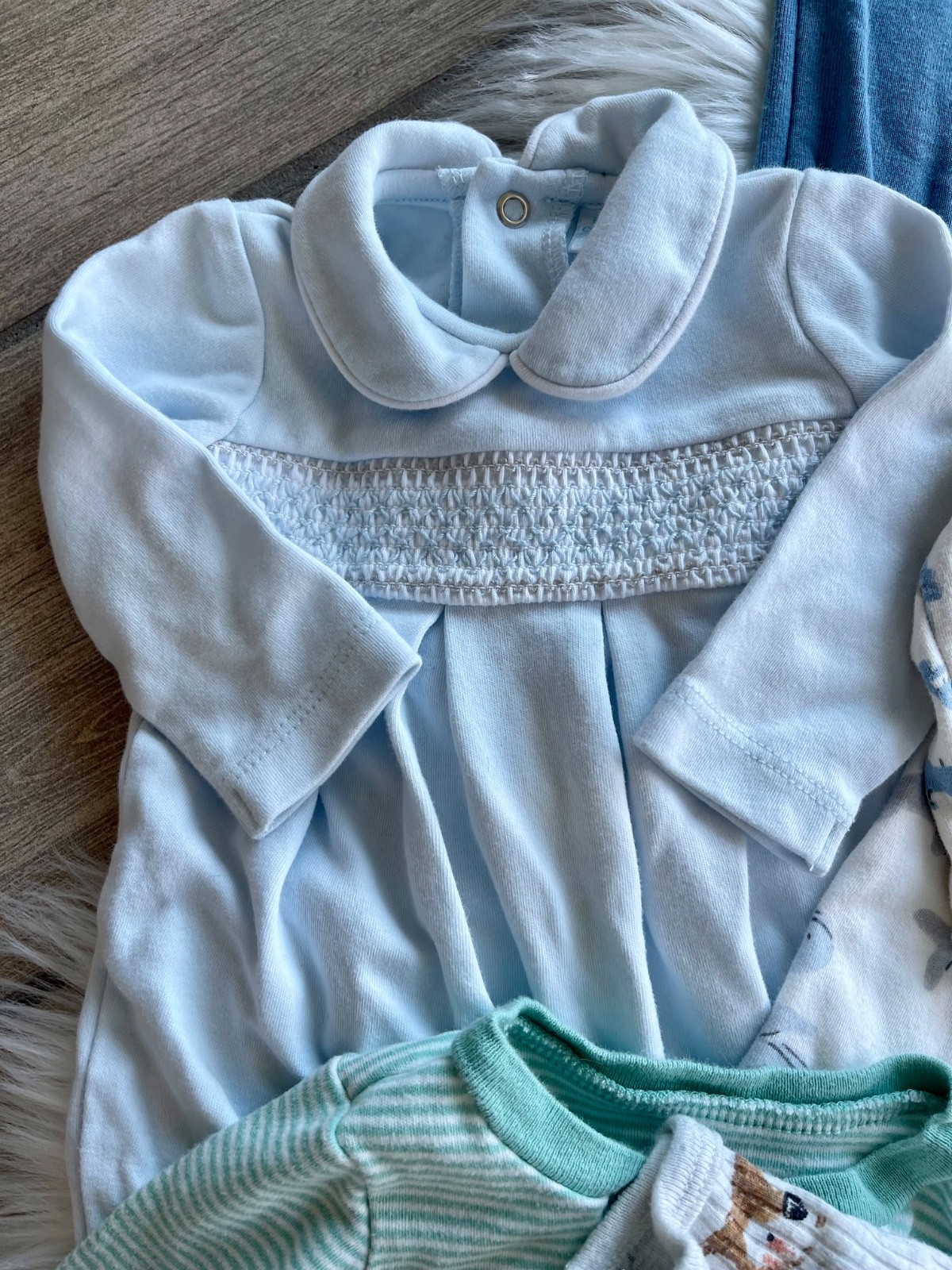 Mixed Baby Boy Newborn Footed Sleepers – Blue, Cream, Mint & Striped Set