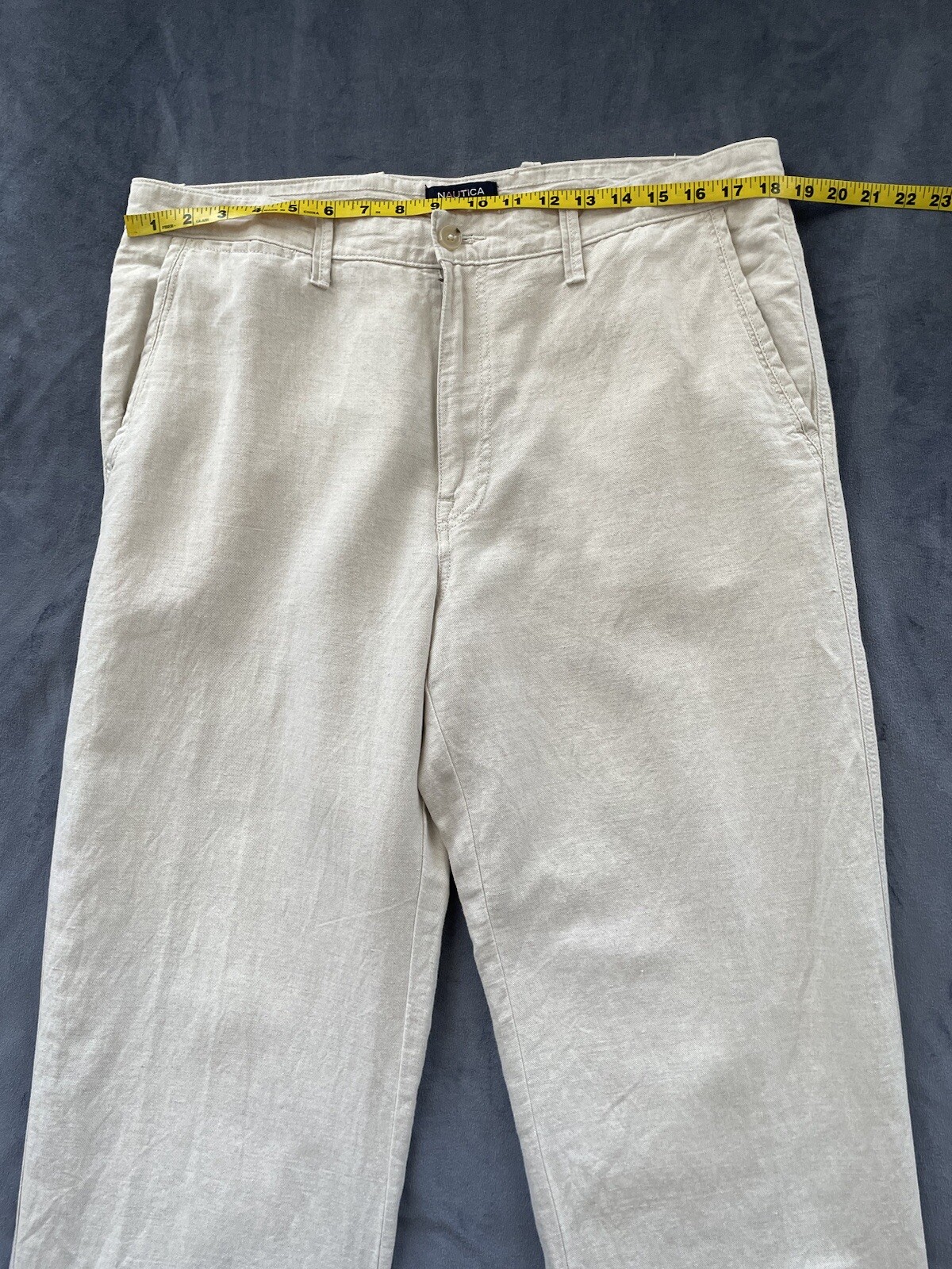 NAUTICA Men’s 52% Linen 48%Cotton Flat Front Pants Gray Size 36W X 34L