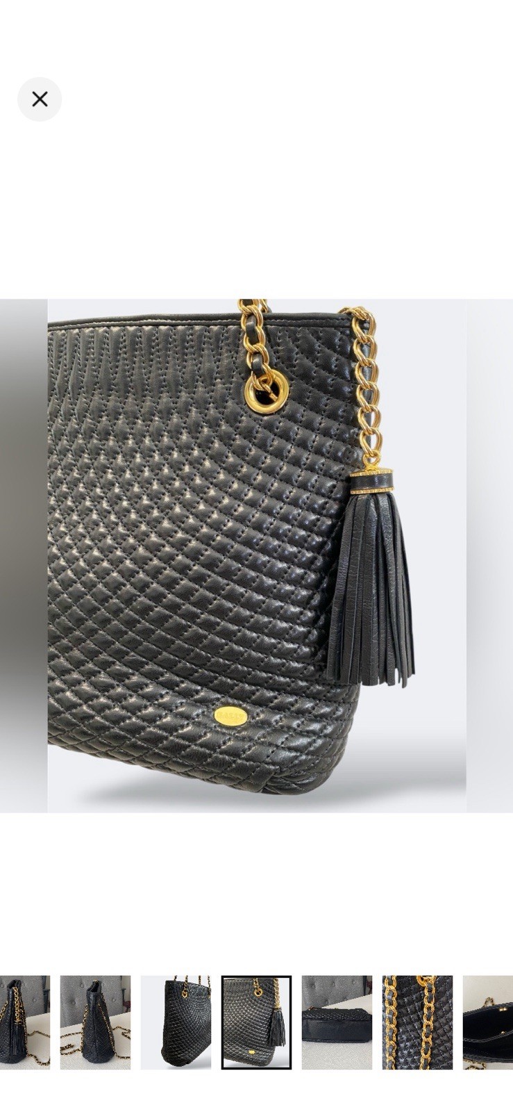 Bally Black Lambskin Chevron Quilting Shoulder Bag Leather Chain Tassel
