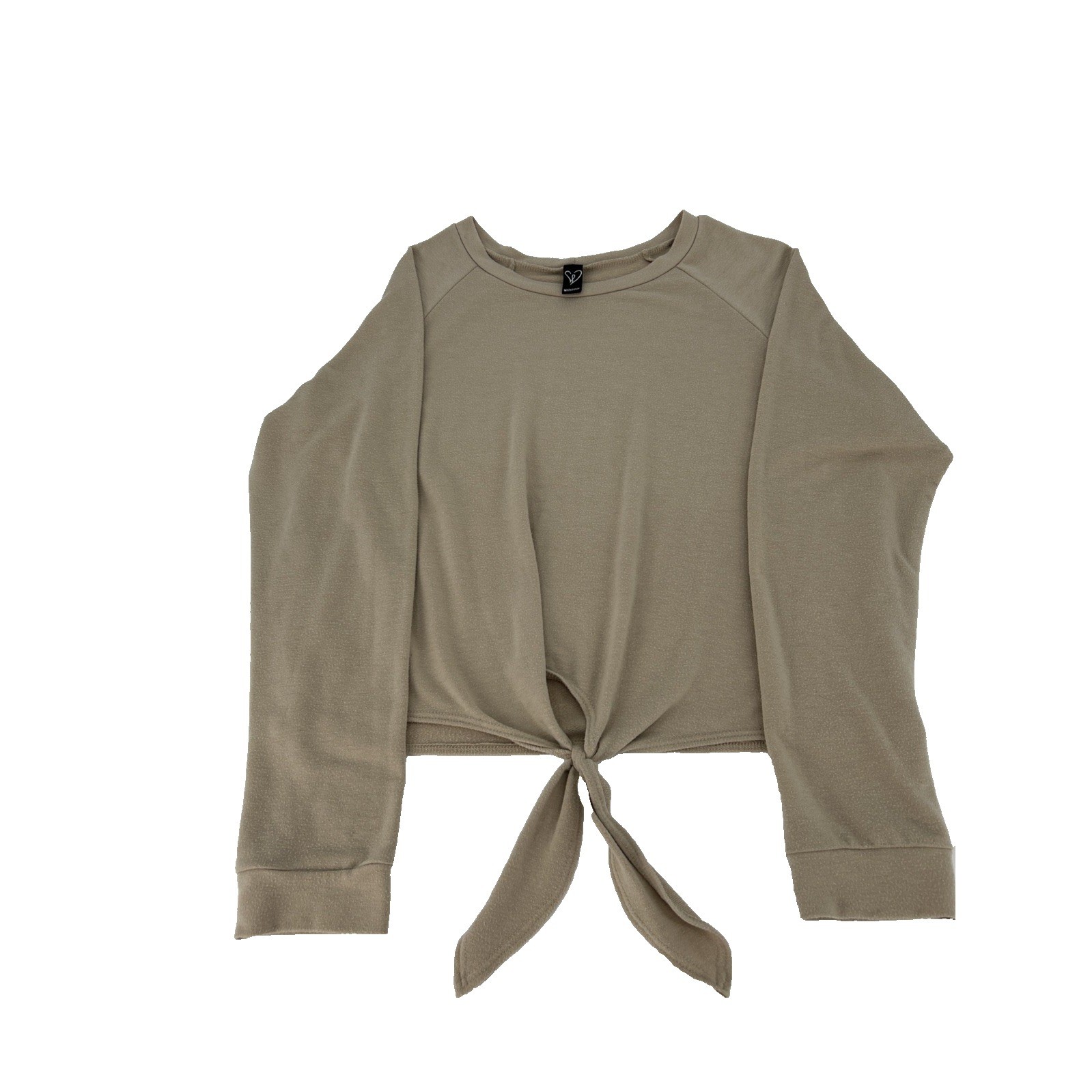 Windsor Womens L Taupe Tan Tie Front Raglan Long Sleeve French Terry Top 9804