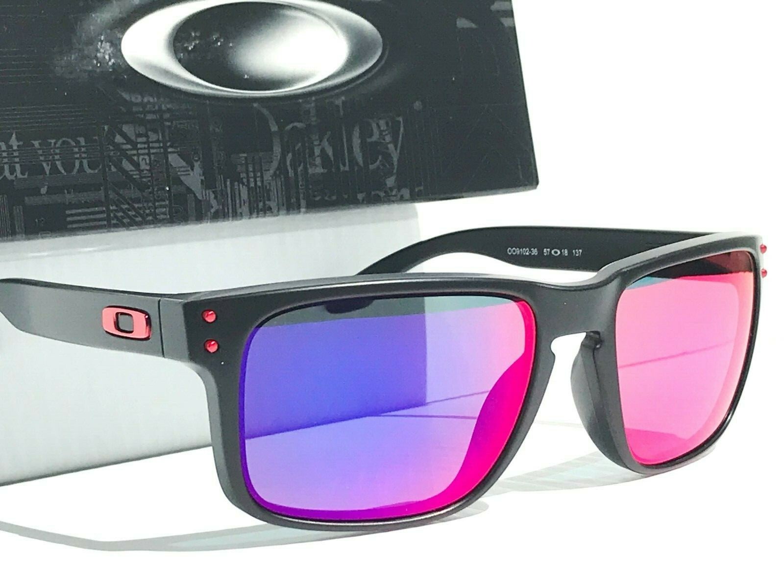 NEW* Oakley HOLBROOK Matte Black Positive Red Iridium w CASE Sunglass 9102-36
