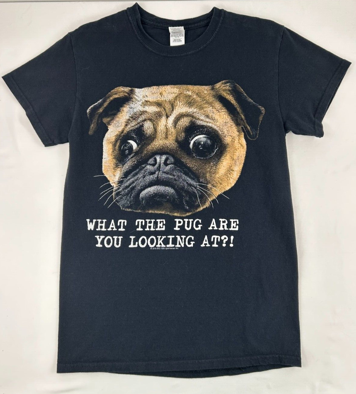 “What The Pug Are You Looking At” Funny Graphic T-Shirt – Black, Women’s Small