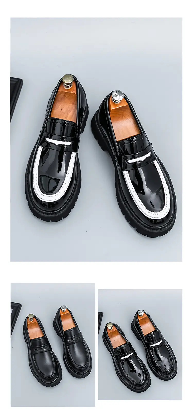 Men’s Platform Color Splicing Faux Leather Slip On Dress Thick Sole Formal Shoes