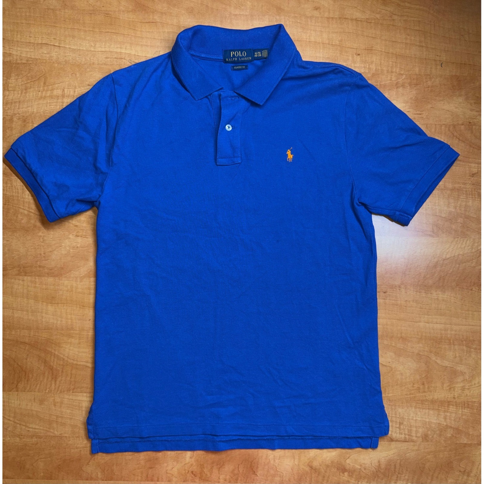 Polo Ralph Lauren Boys XL 18-20 Blue Short Sleeve Classic Fit Polo Shirt Orange