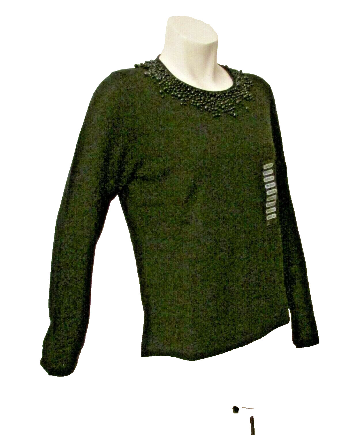 $120 NWT Saks Fifth Avenue Folio Silk Cashmere Black Beaded Pullover Sweater M