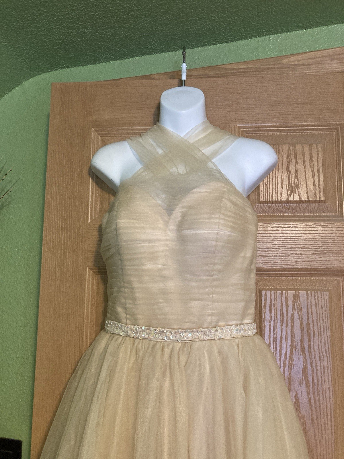 Unbranded Small Light Champagne Gold Sleeveless Net Tulle Maxi Gown