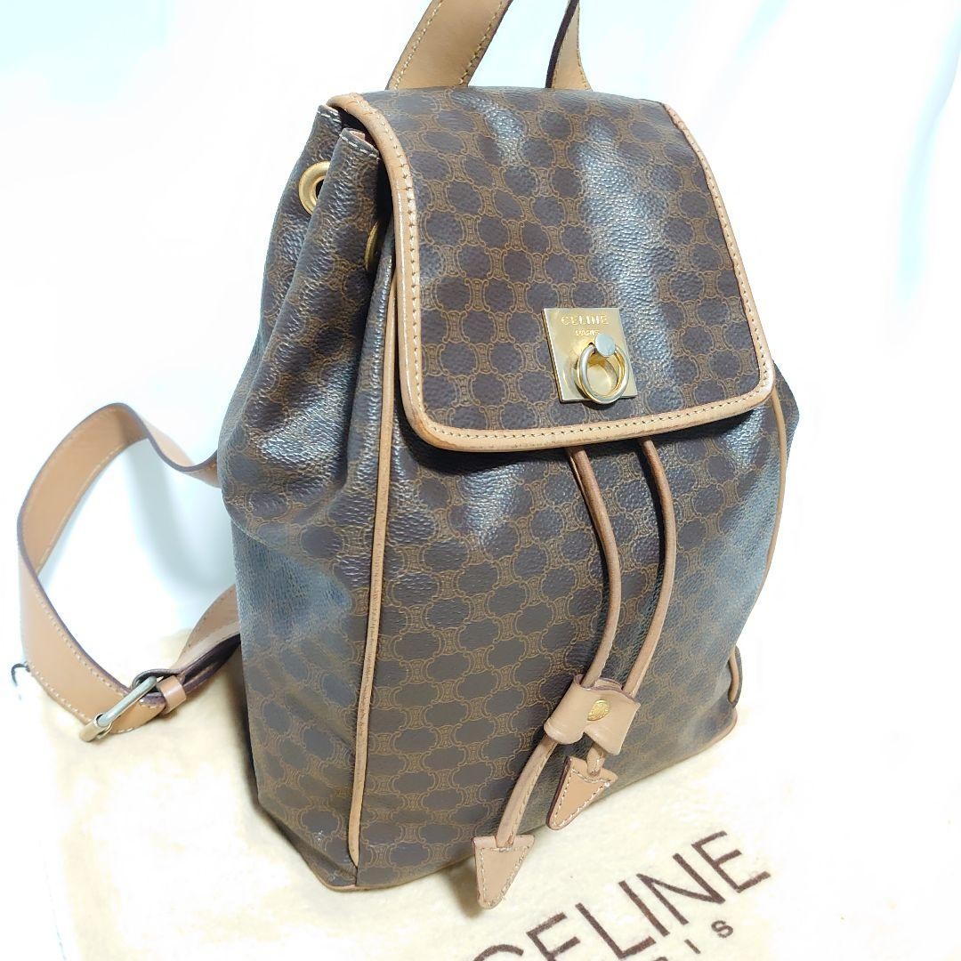 CELINE Macadam Pattern Mini Backpack Brown Leather Vintage Authentic