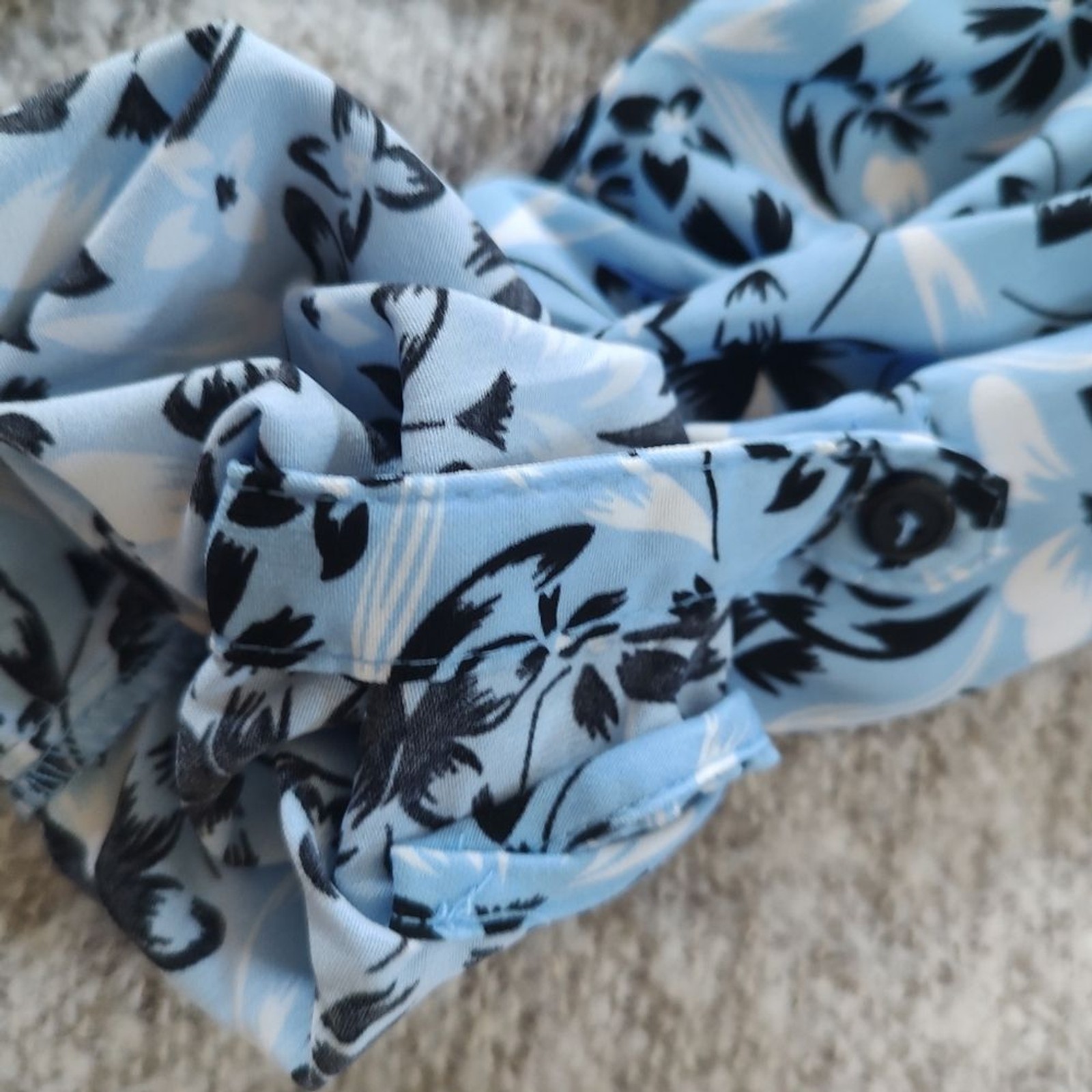 Coral Bay Blue Black Floral Top 1X Button Down