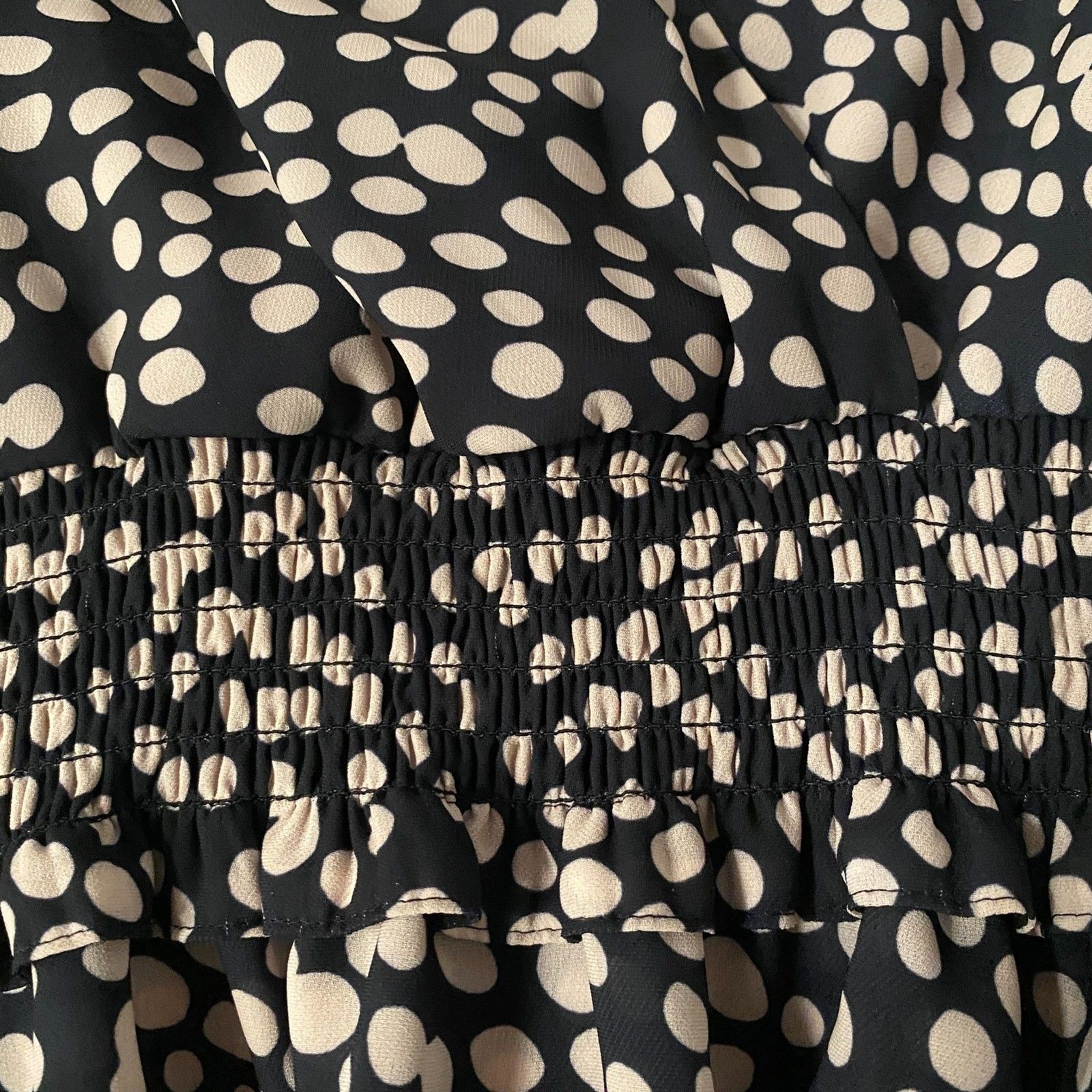 Amanda Uprichard Velma Black & White Polka Dot Ruffle Smocked Mini Revolve Med.