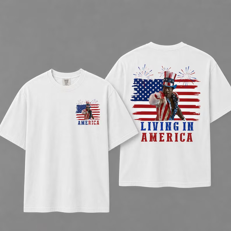 Apollo Creed Living In America T Shirt, , Retro USA Fighter Shirt