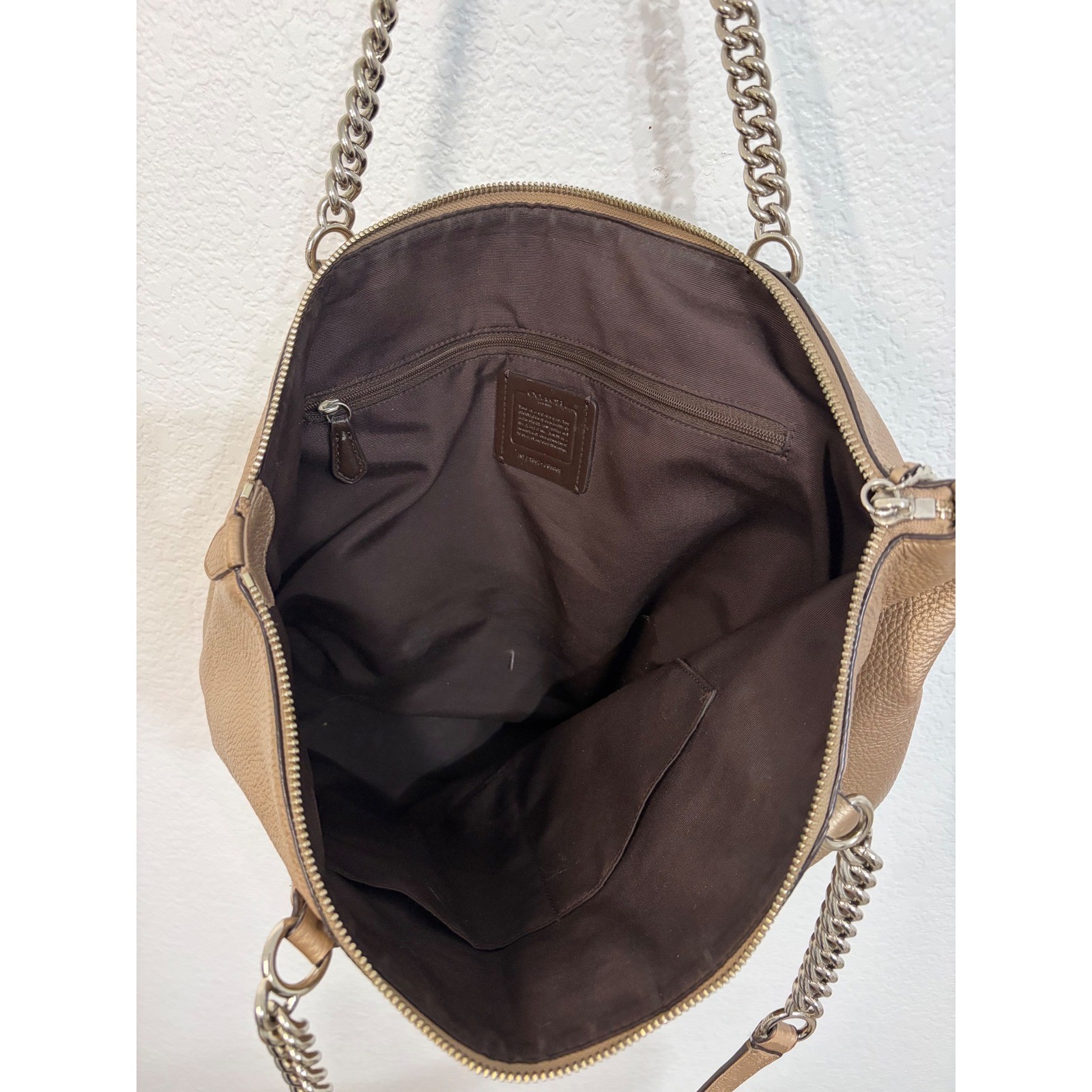 Coach Ava Chain Tote Metallic Gold Pebbled Leather Shoulder Bag F28930