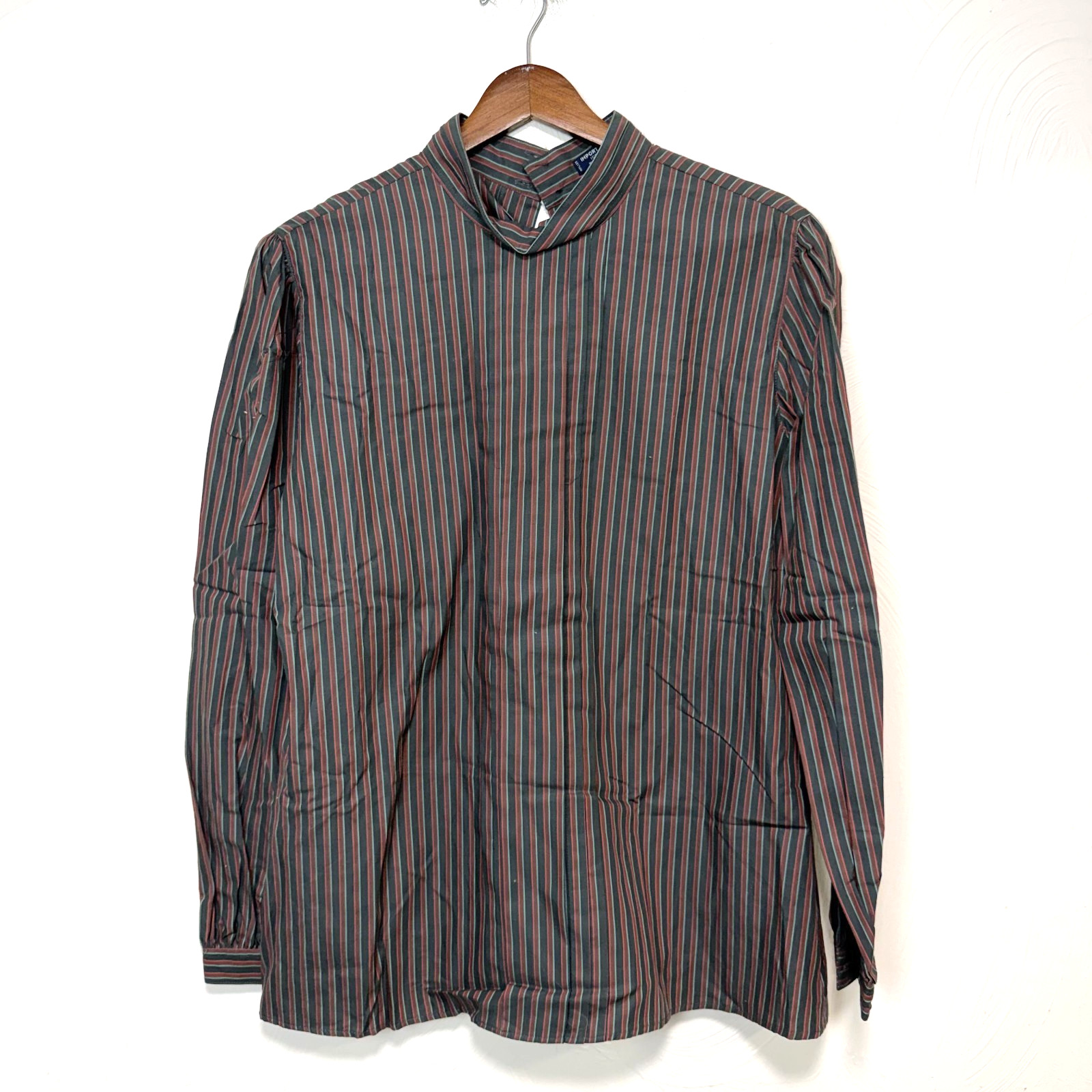 NWT Vintage Hathaway Women’s 80s Green Red Striped Back Button Detail Blouse 12