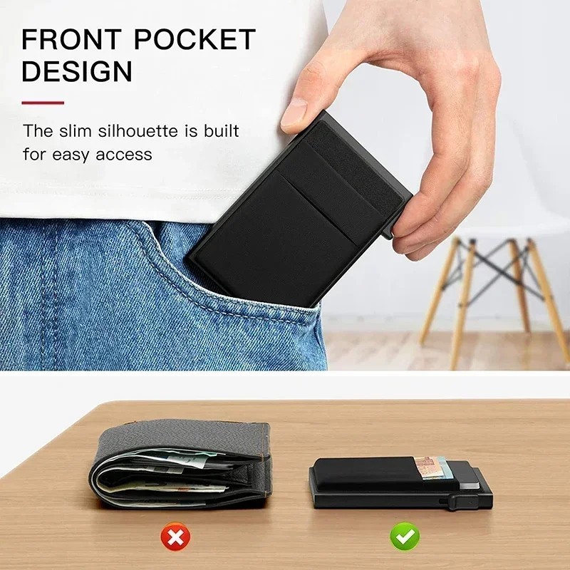 Mens RFID Blocking Wallet Slim Credit Card Holder Black Minimalist Auto Pop Up