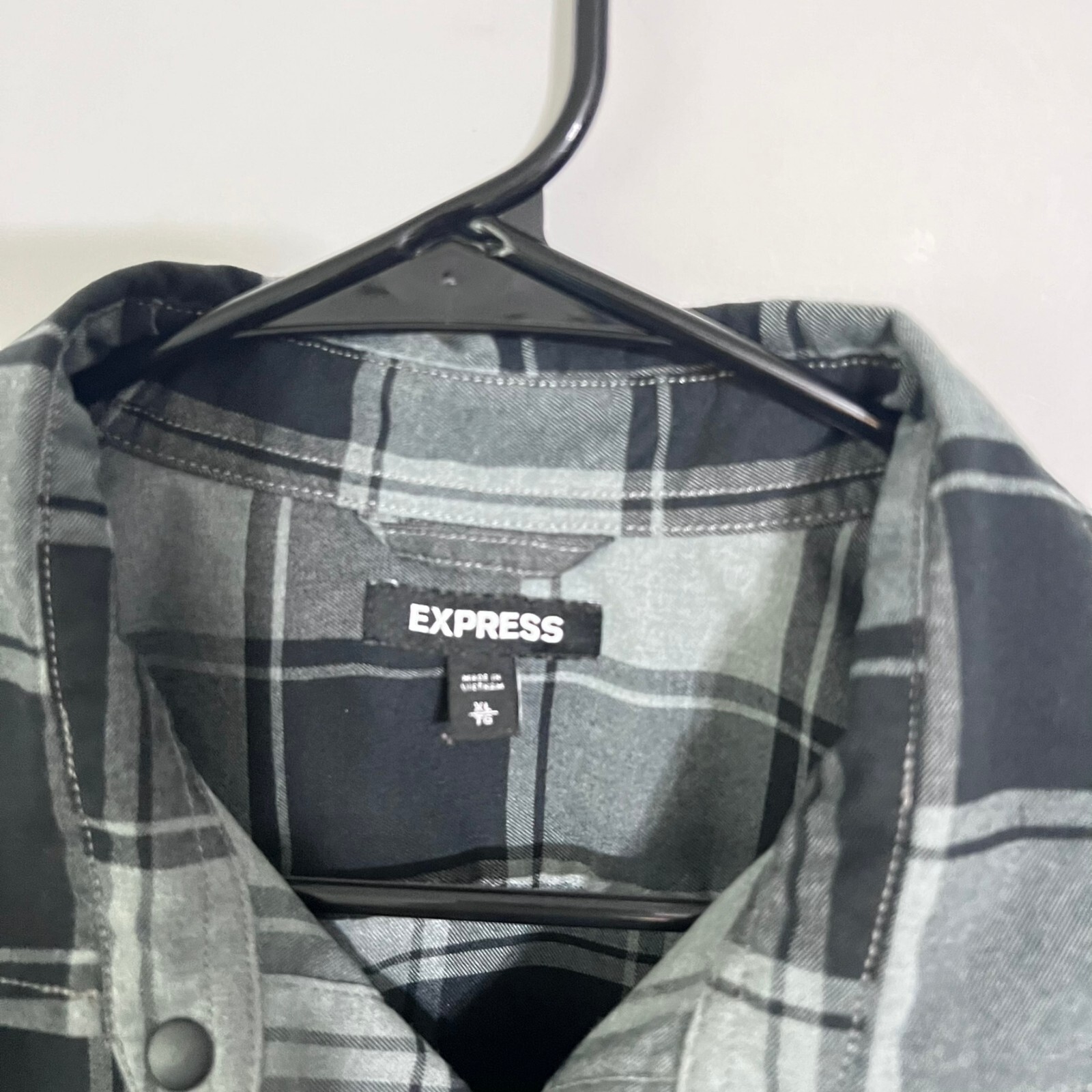 Express Mens Twill Canvas Shacket Shirt Size XL Grey Plaid Button Snap Zip